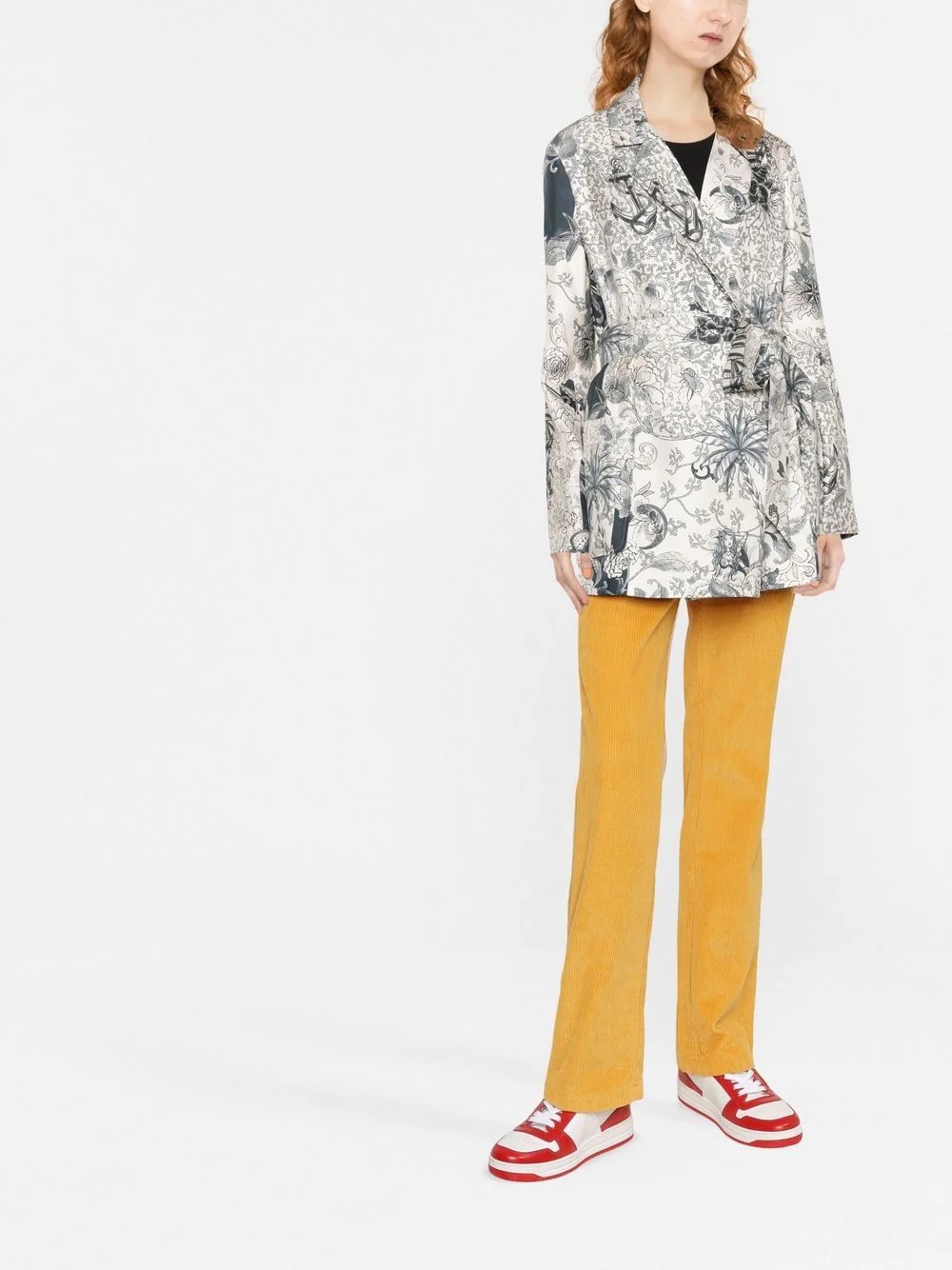 graphic-print belted silk jacket - 2