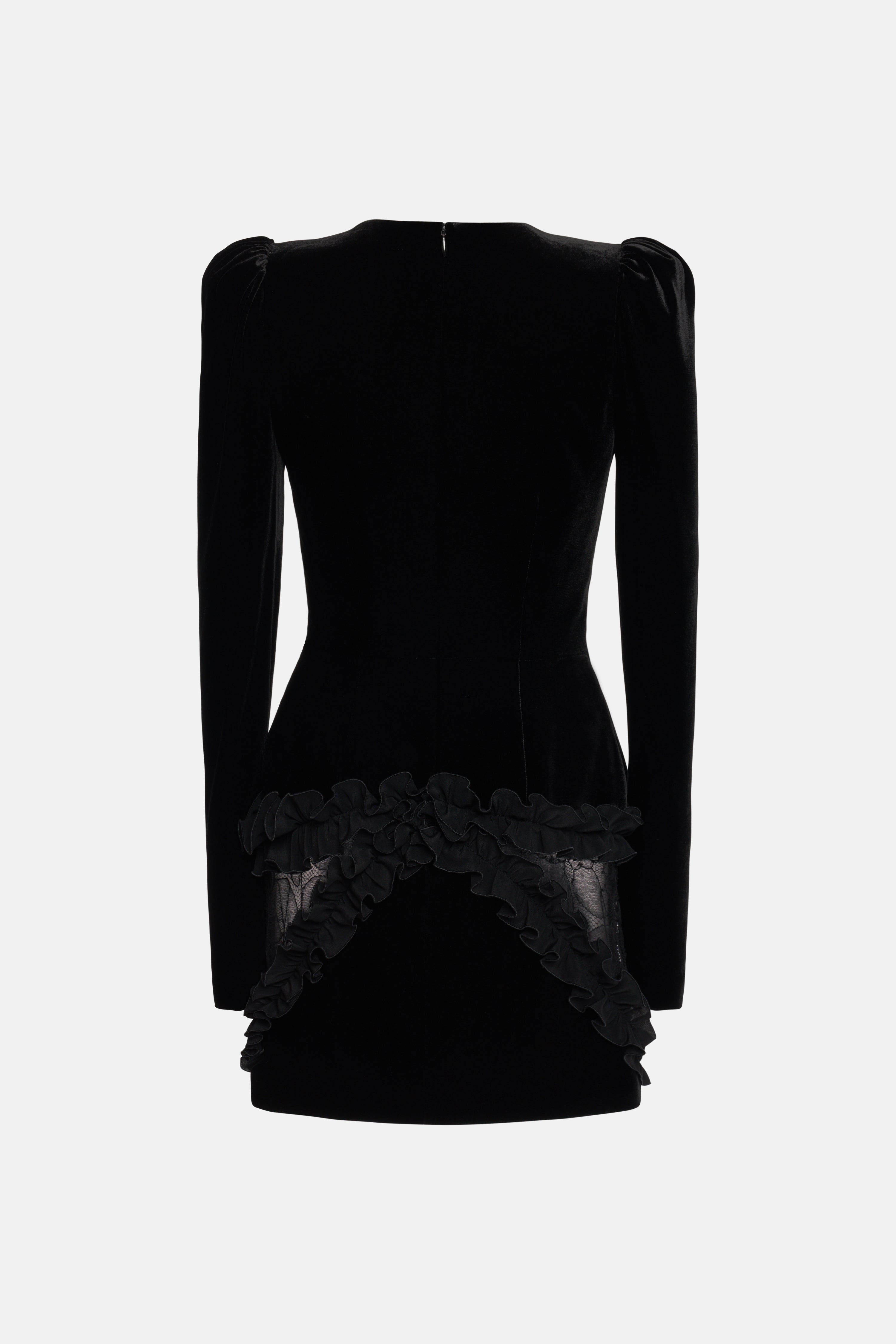 VELVET AND LACE MINI DRESS - 2