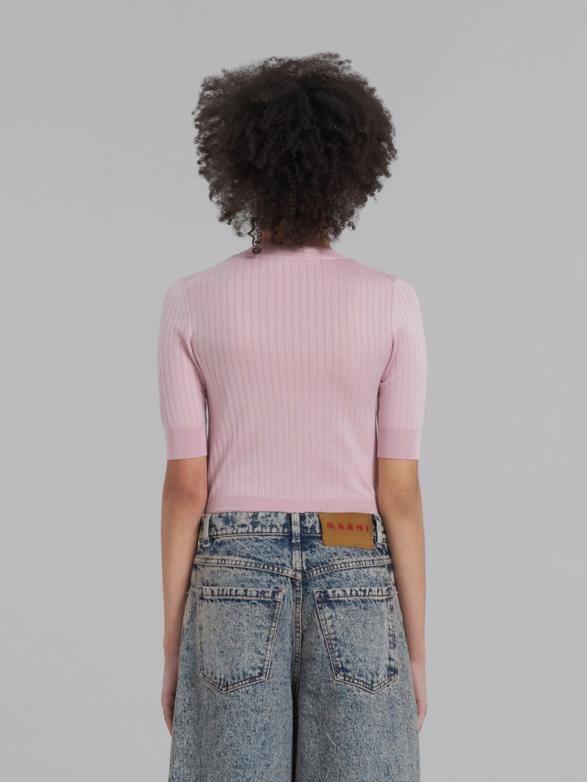 PINK RIBBED WOOL AND SILK JUMPER - 3