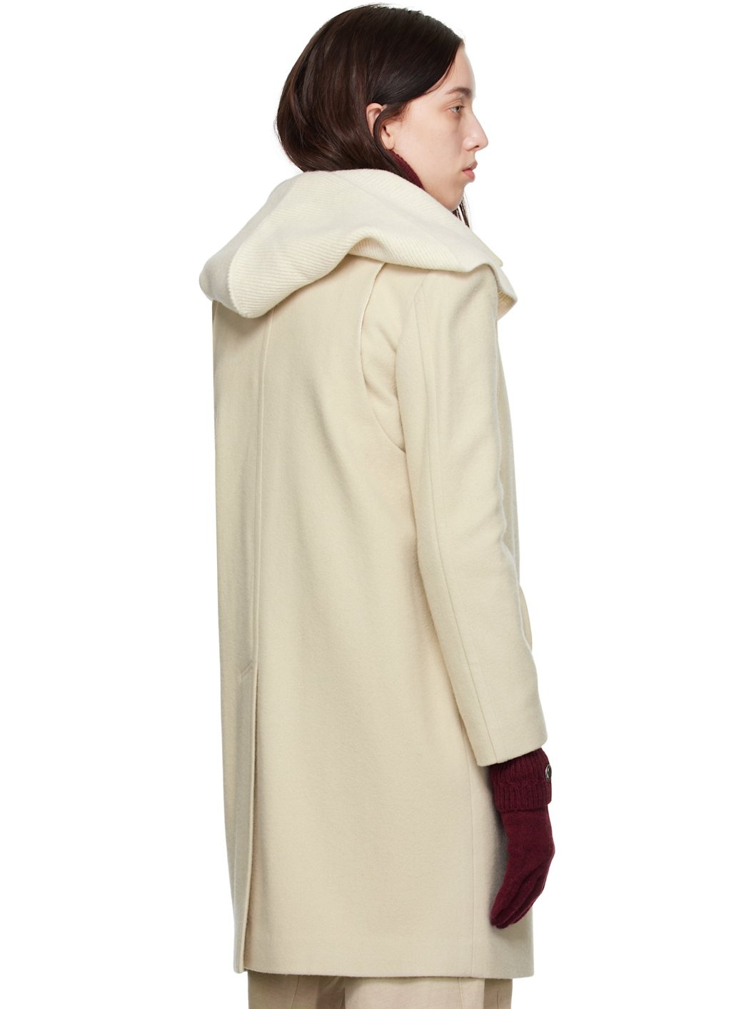 Beige Hood Muffler Coat - 3
