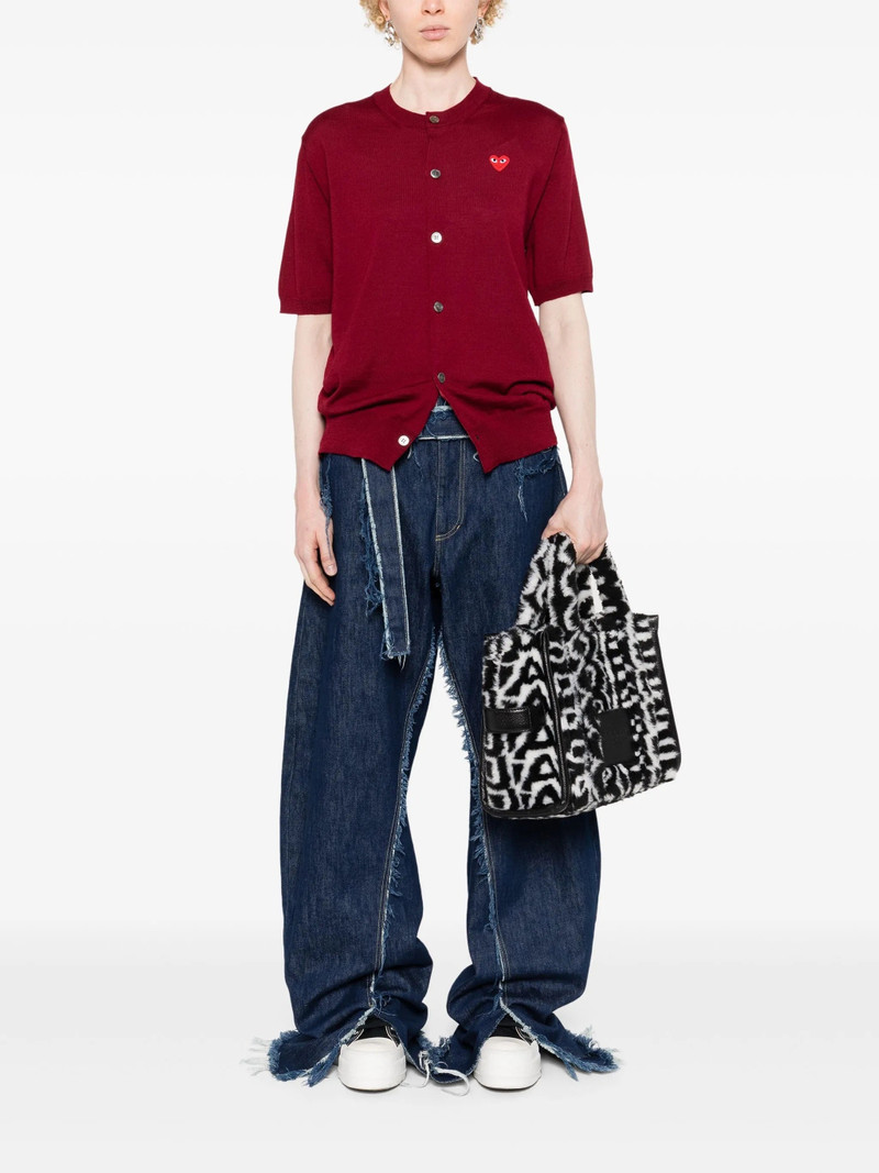 Comme des Garçons PLAY UNISEX ROUND-NECK CARDIGAN SHORT-SLEEVE - BURGUNDY outlook