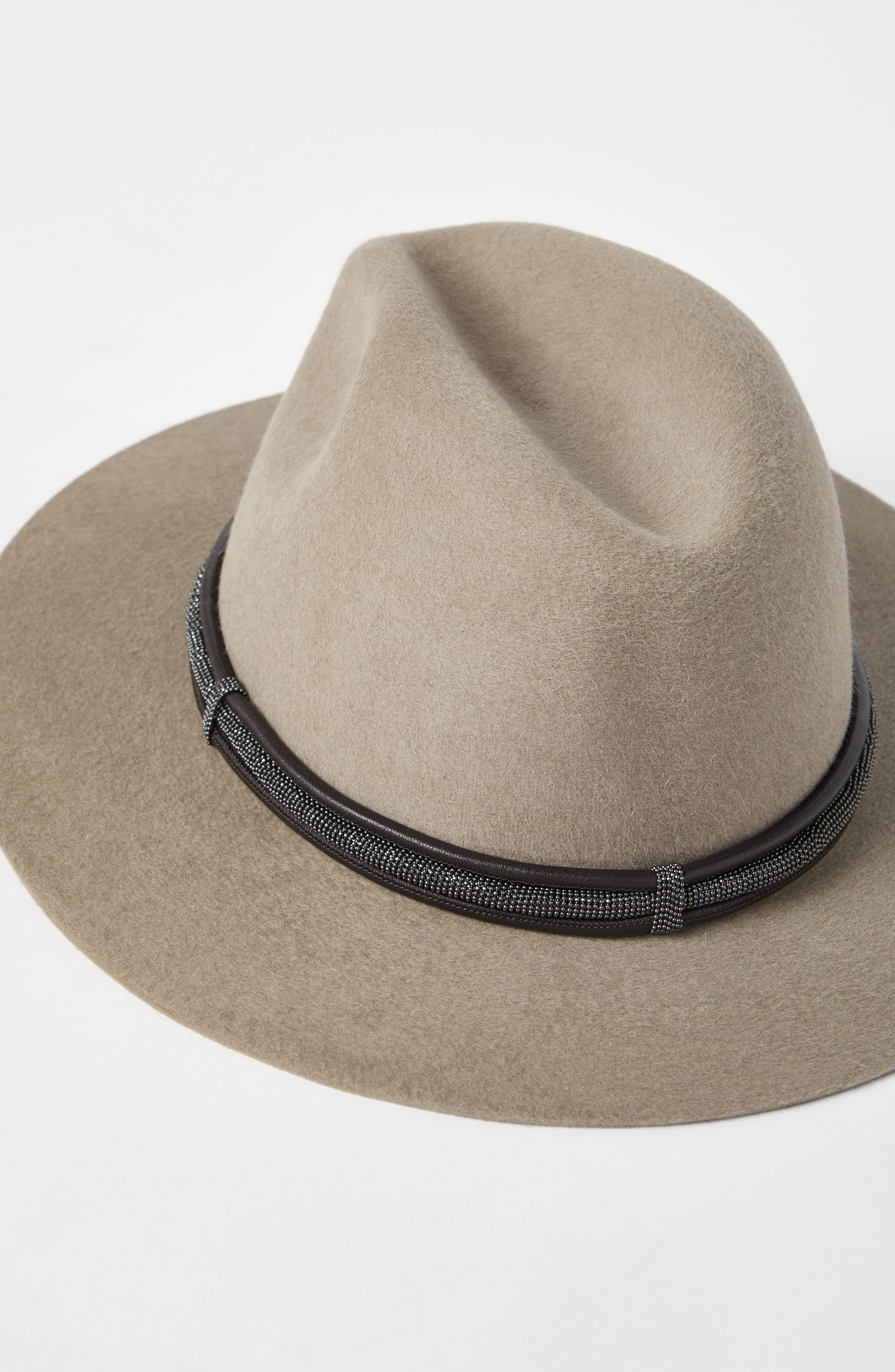 Brunello Cucinelli Felt fedora with monili in Dove Grey at Nordstrom - 3