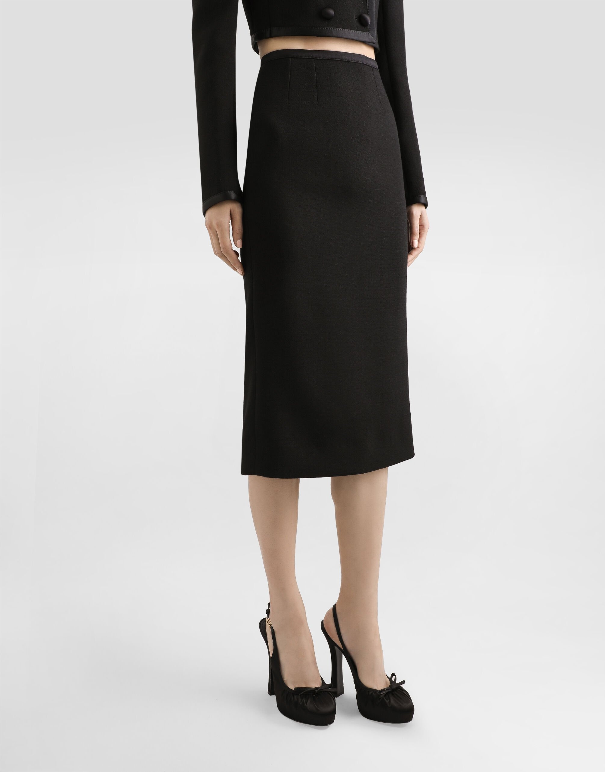 Wool crepe calf-length pencil dress - 4