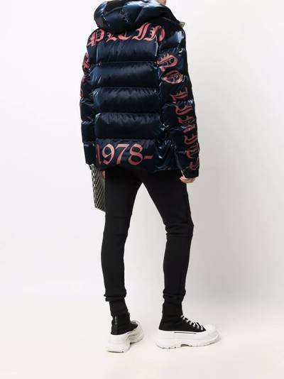 PHILIPP PLEIN high-shine logo-print hooded puffer jacket outlook