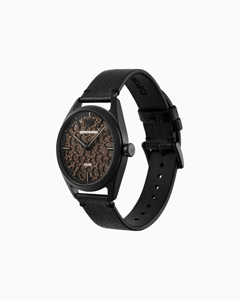 SOLAR-POWERED THREE-HAND BLACK LEATHER WATCH 3