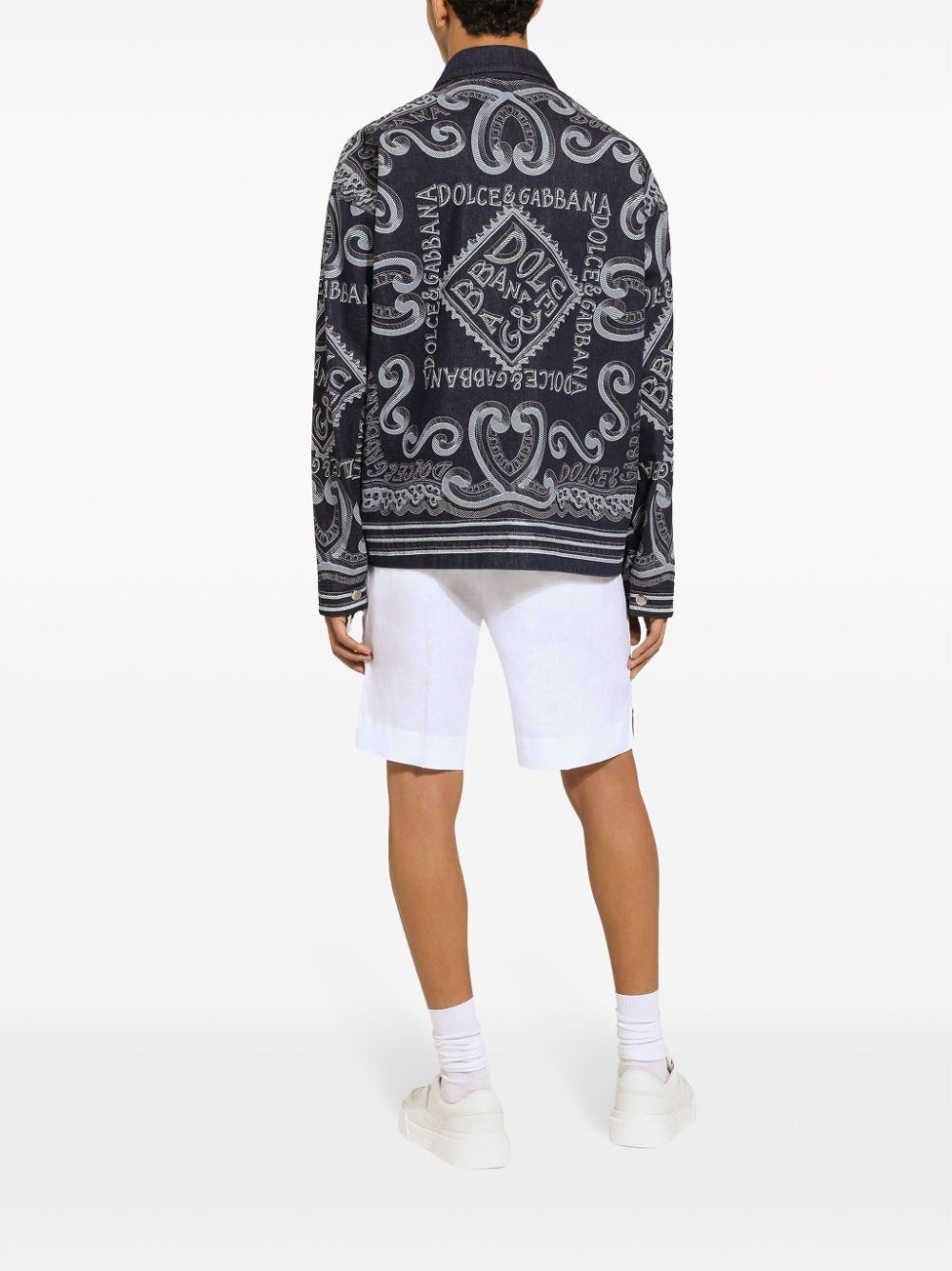 logo-print cotton shirt jacket - 4