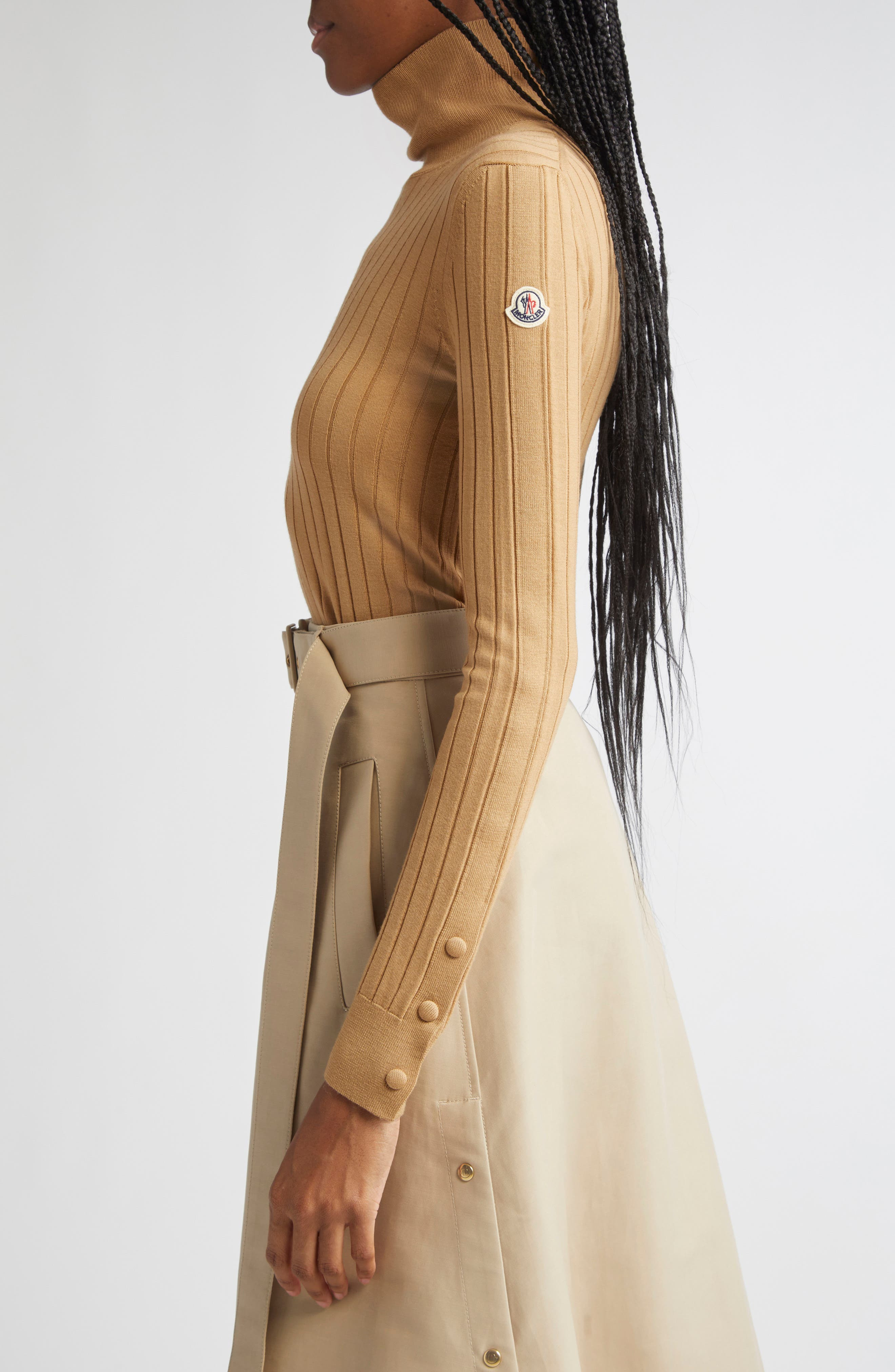 Moncler Virgin Wool & Cashmere Rib Turtleneck Sweater in Warm Beige at Nordstrom - 4