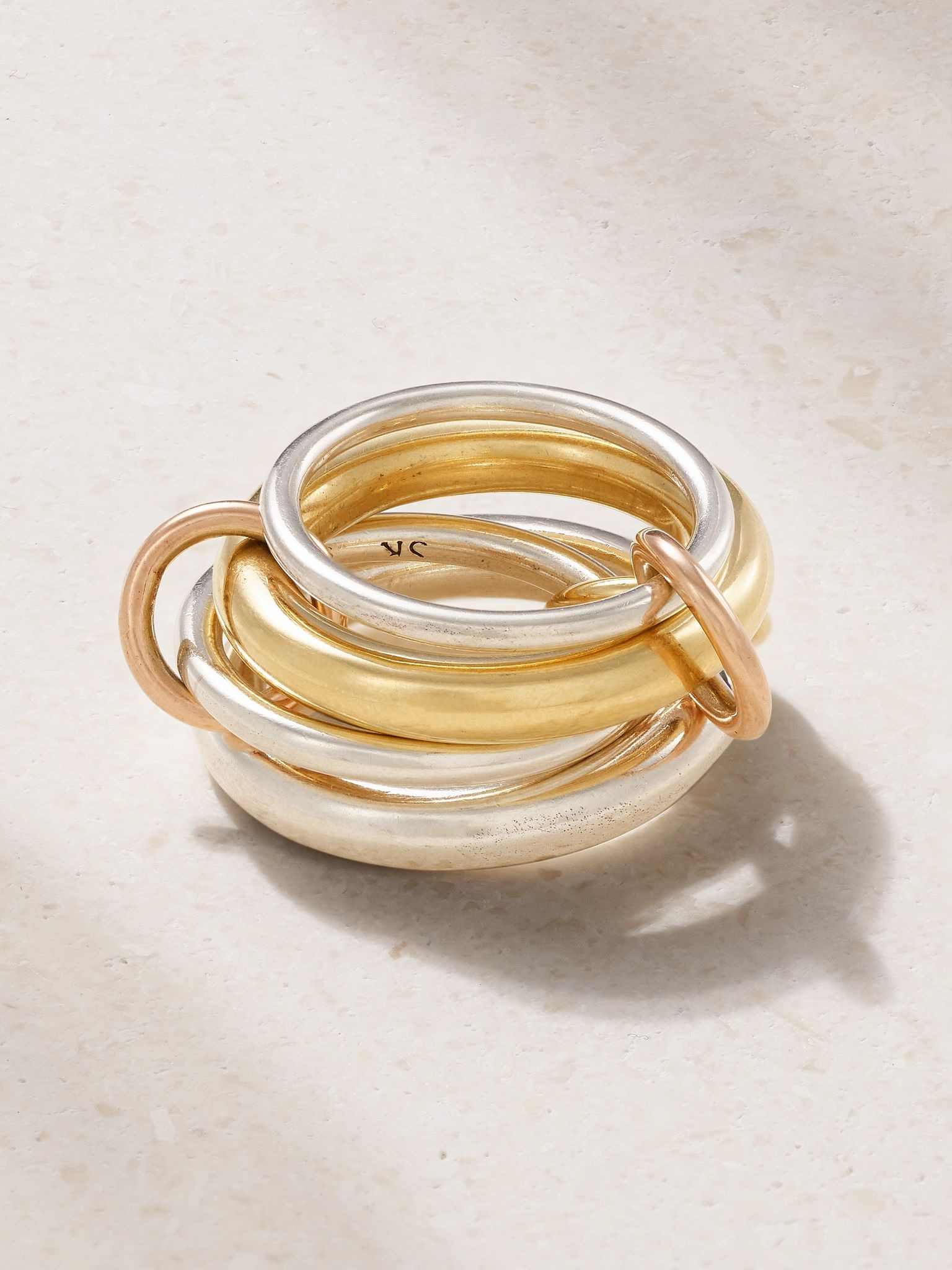 Cici set of four 18k yellow and pink gold and sterling silver rings Gold - 1