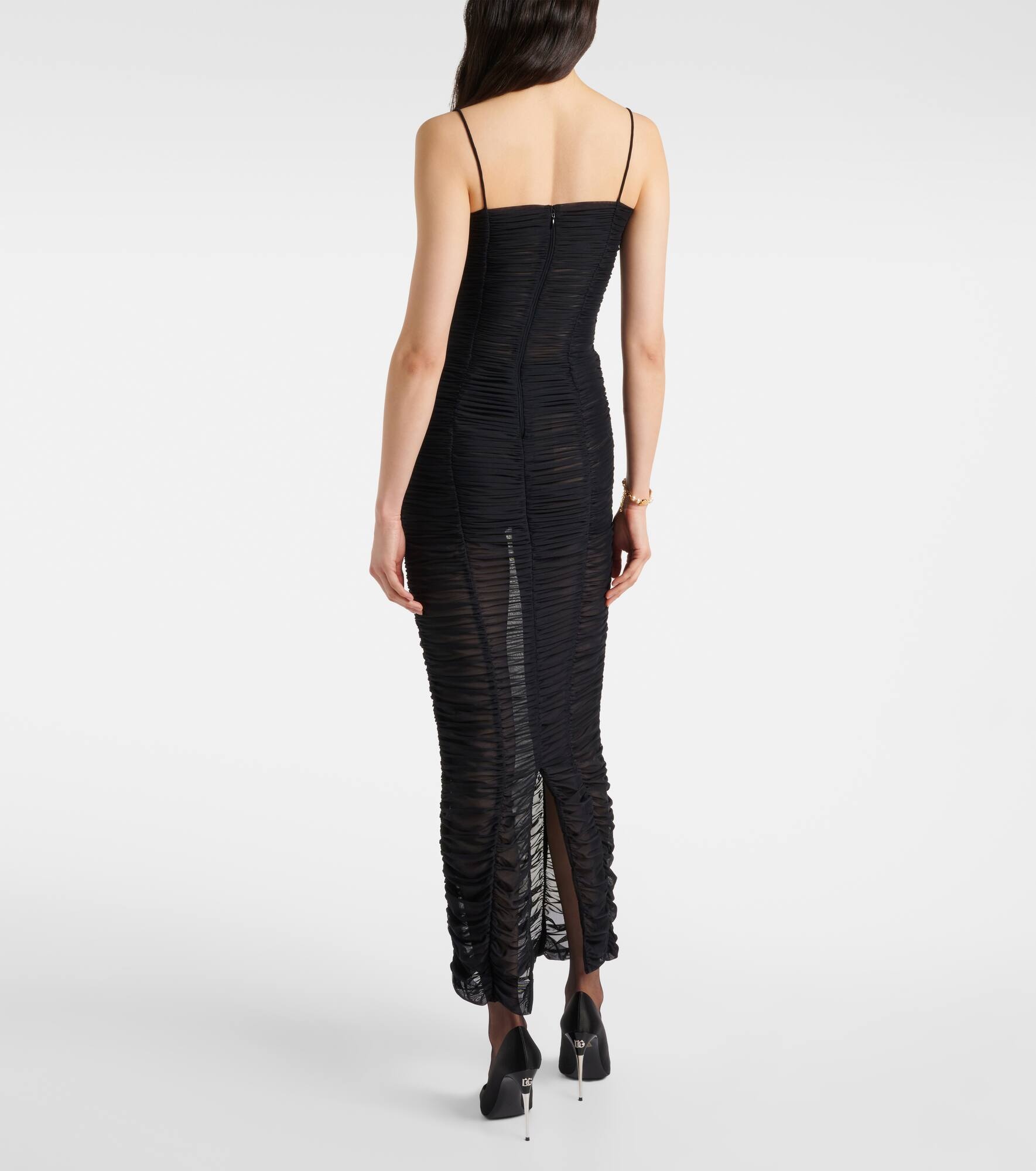 Sheer draped tulle midi dress - 3