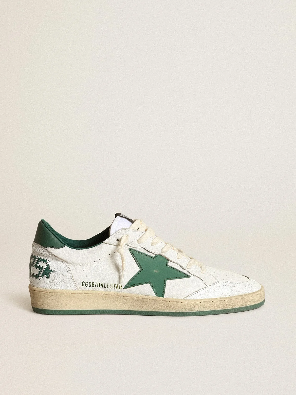 Men's Ball Star in white nappa leather with green leather star and heel tab - 1