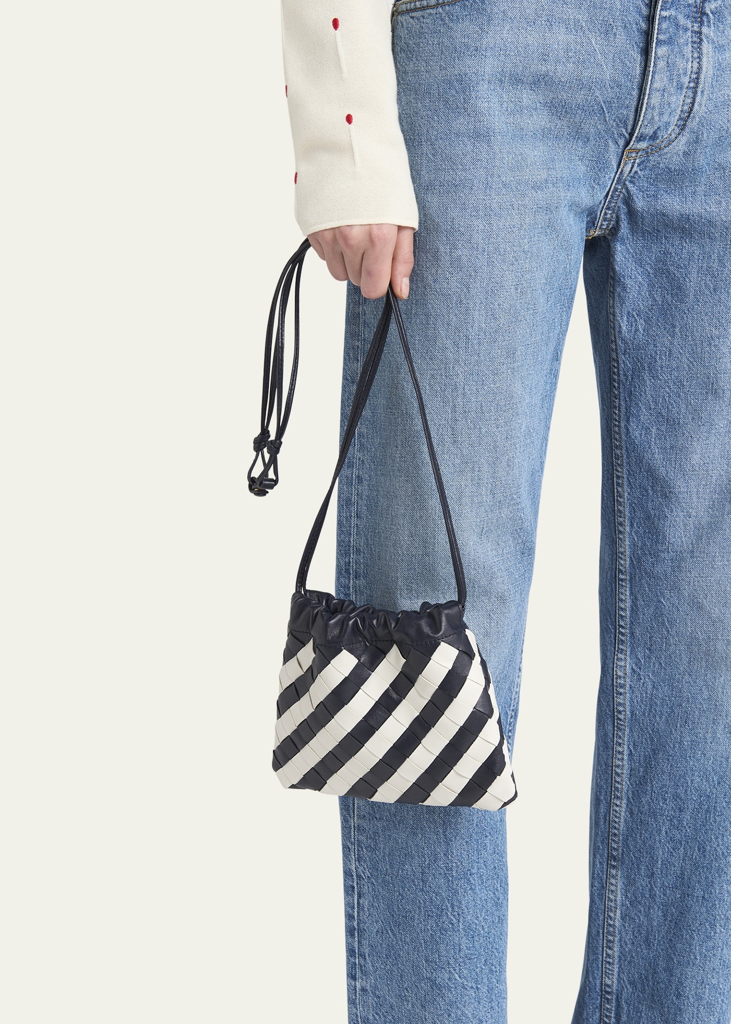 Small Striped Leather Pouch Crossbody Bag - 2