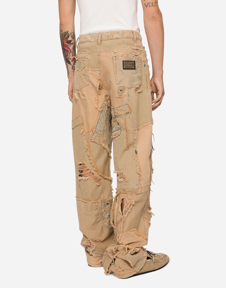 Overdyed stretch patchwork denim jeans - 4
