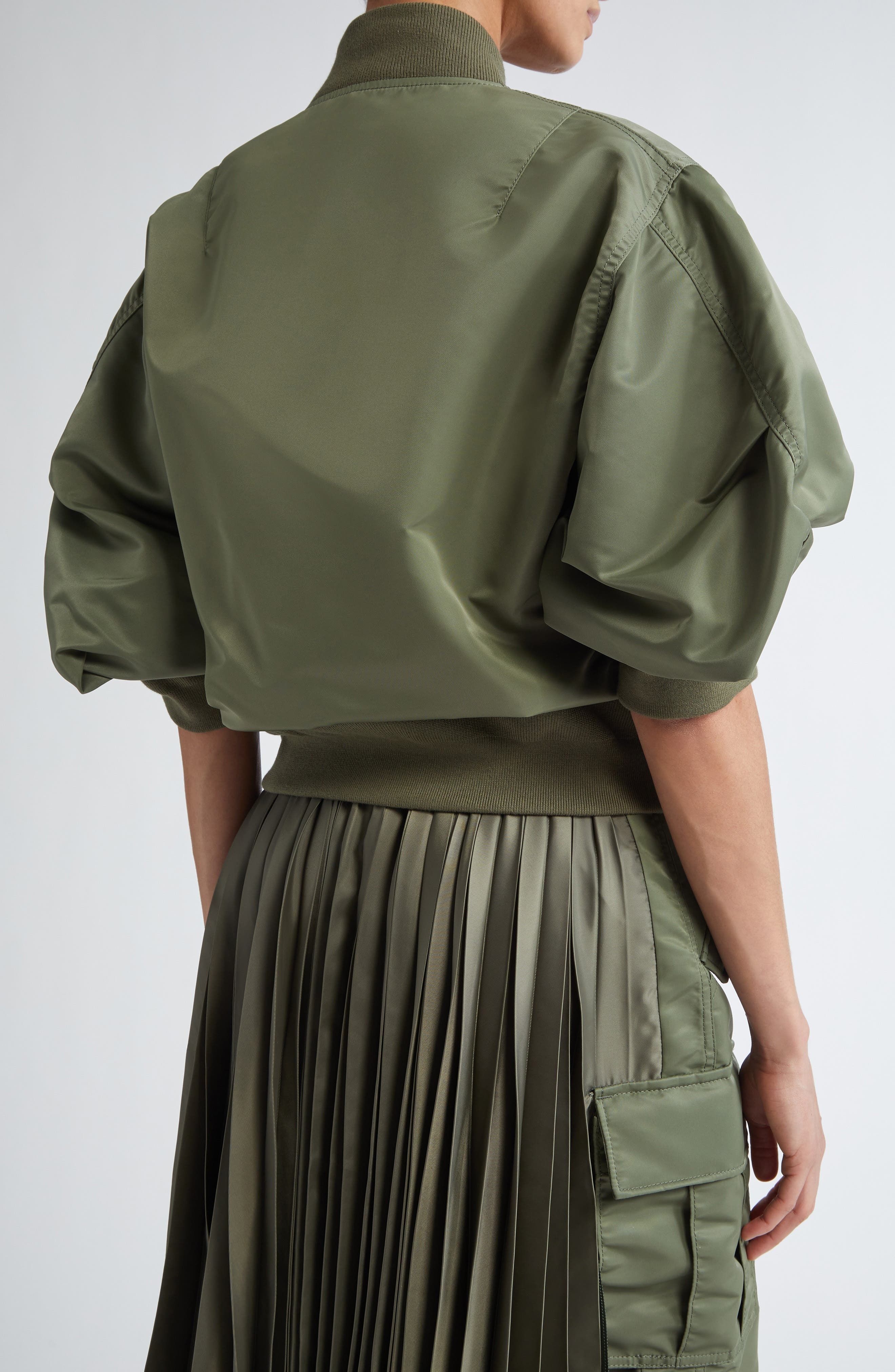 Sacai Short Sleeve Nylon Twill Bomber Jacket in Khaki 501 at Nordstrom - 3