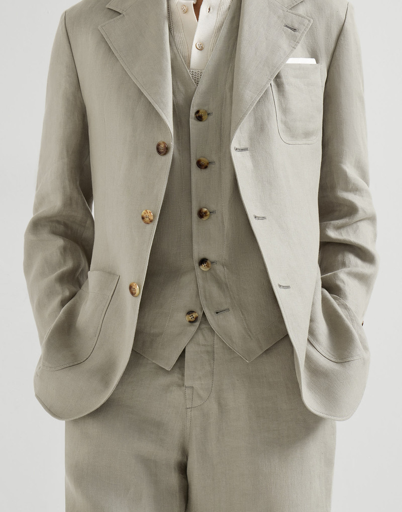 Linen micro chevron 3-piece suit: unlined jacket, waistcoat and trousers with drawstrings 4