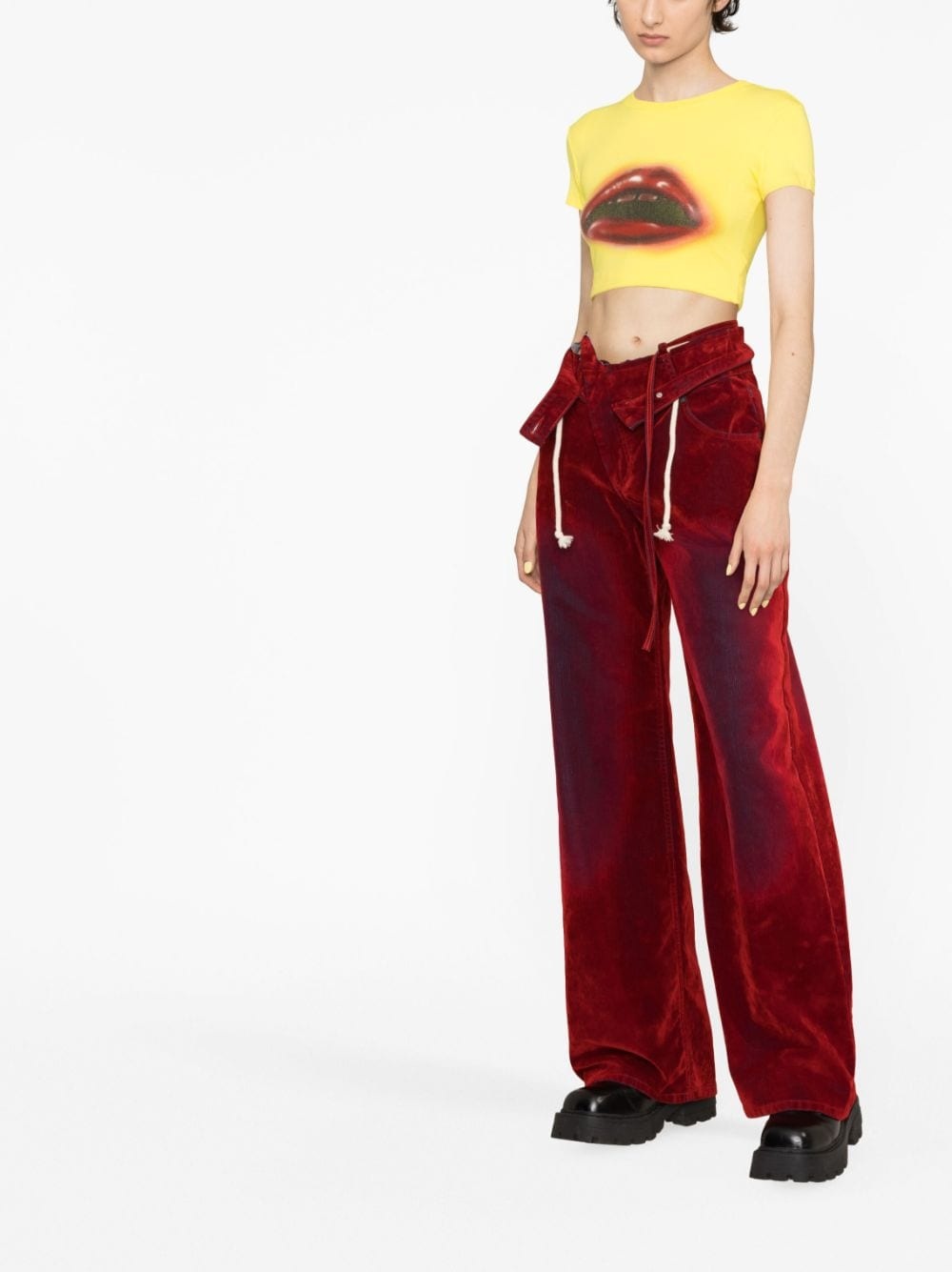distressed velvet wide-leg trousers - 4