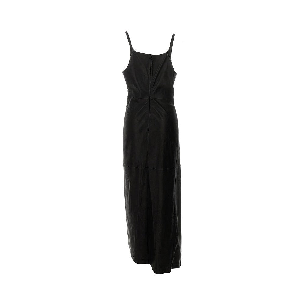 LEATHER DRAPED MIDI DRESS - 3