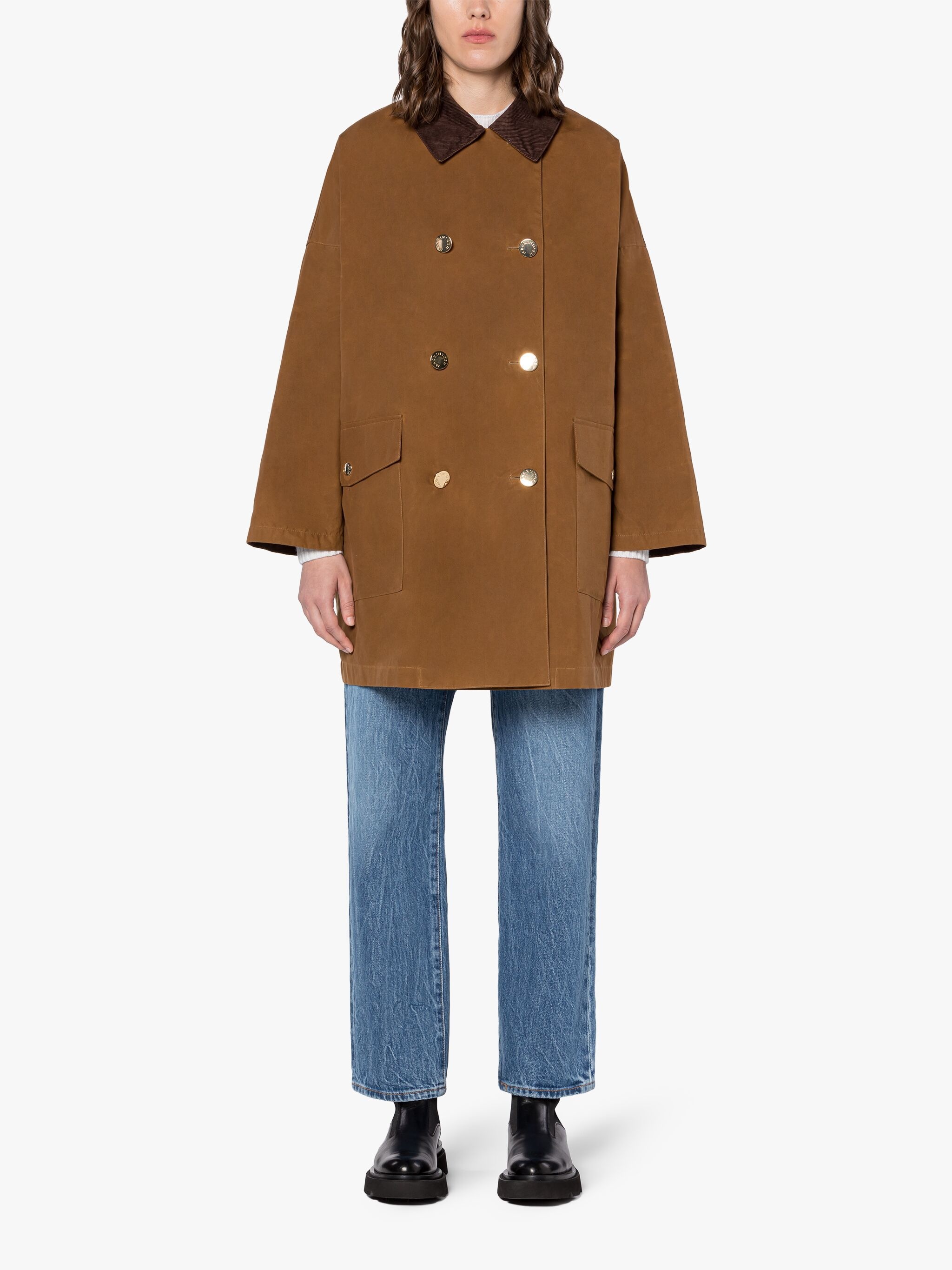 HUMBIE BROWN WAXED COTTON OVERCOAT - 3