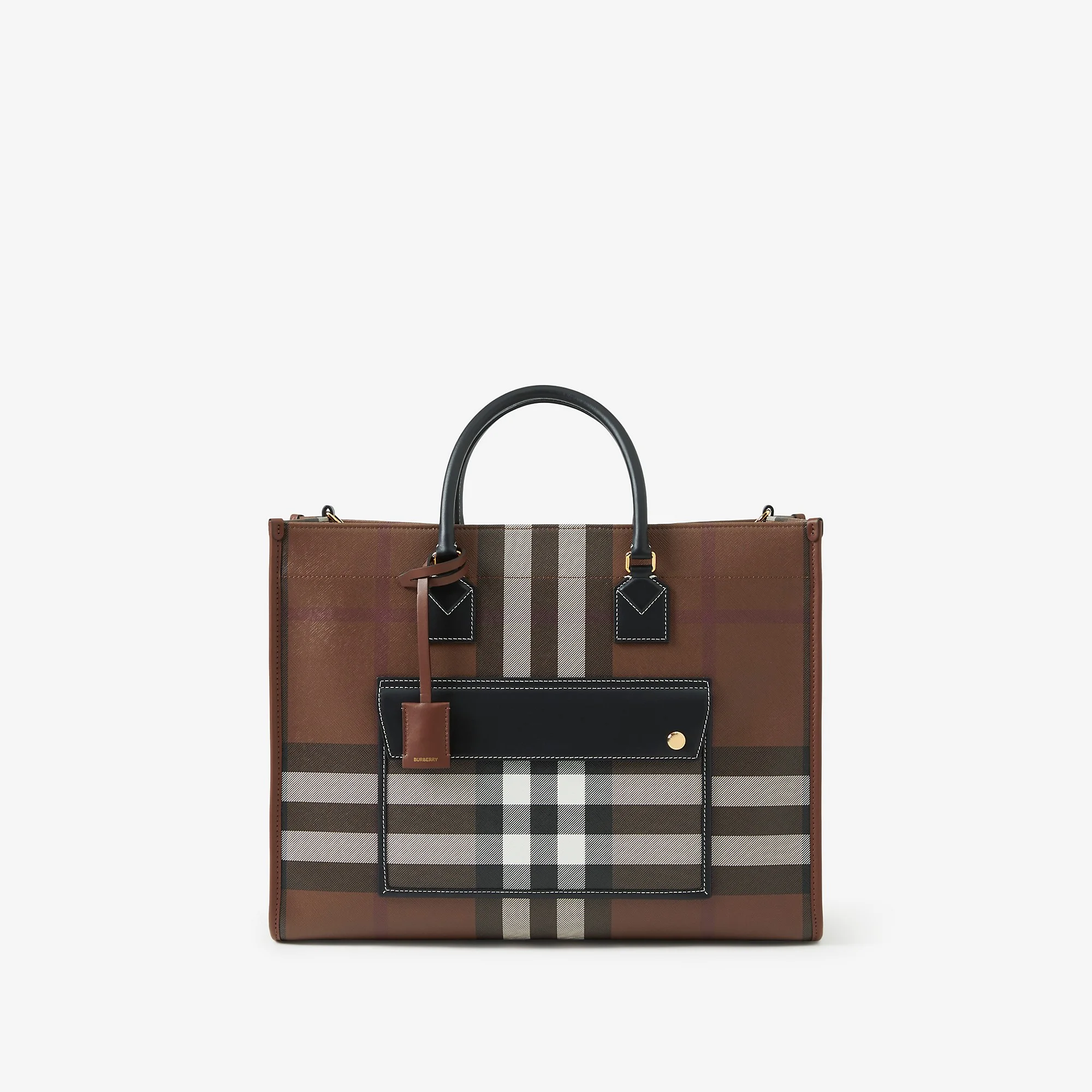 Check and Leather Medium Freya Tote - 1