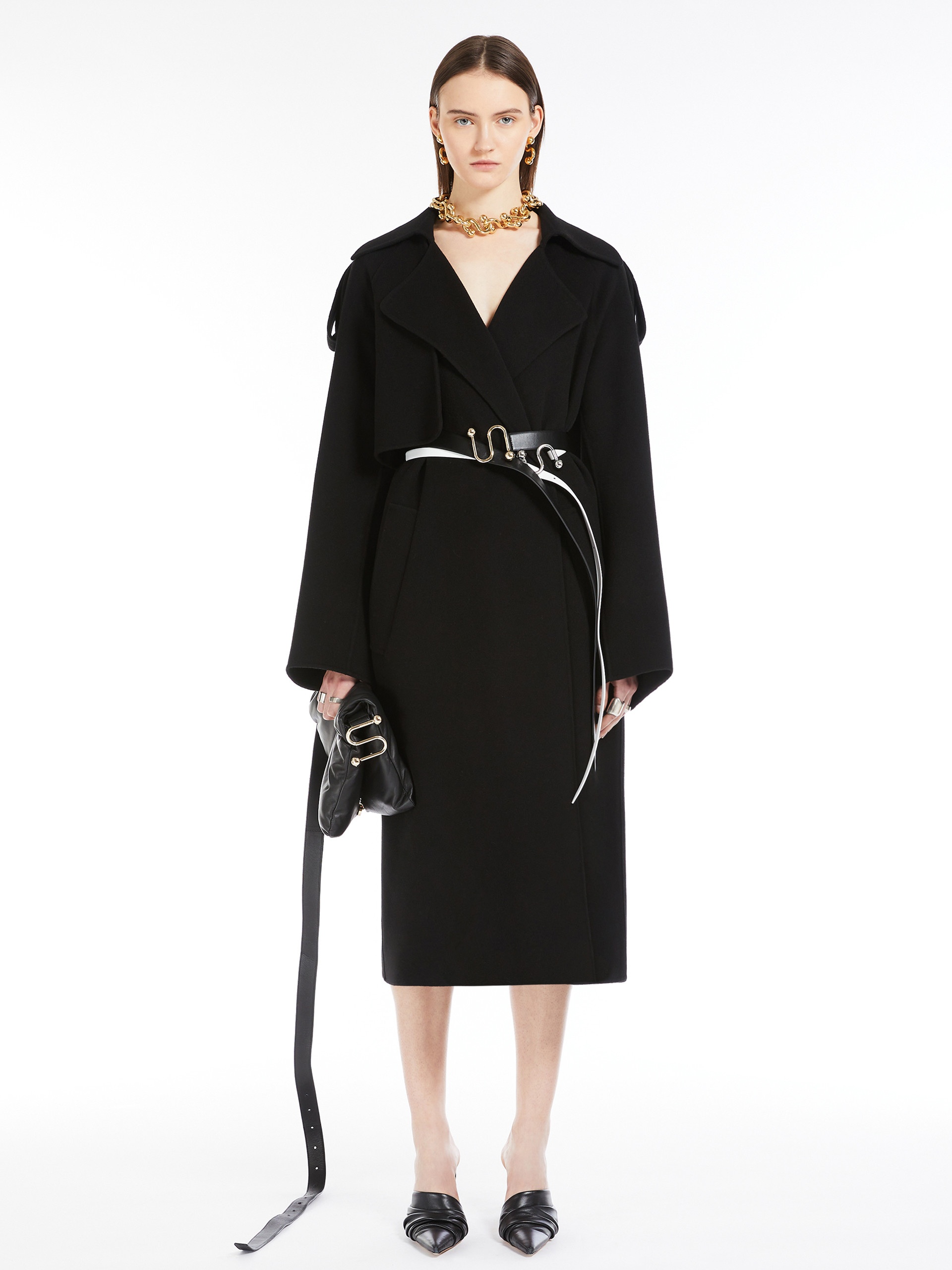 トレンチコート SPORTMAX FIORE TRENCH COAT IN PURE WOOL Pure wool trench coat, black | Sportmax