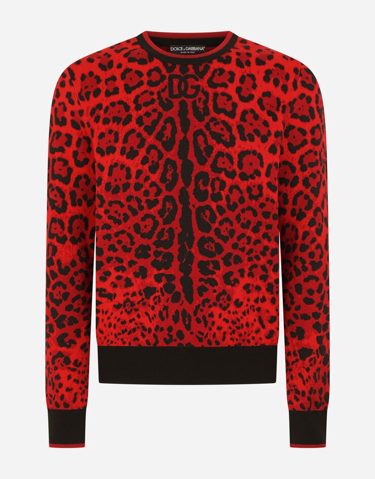 Round-neck jacquard sweater with leopard detailing - 3