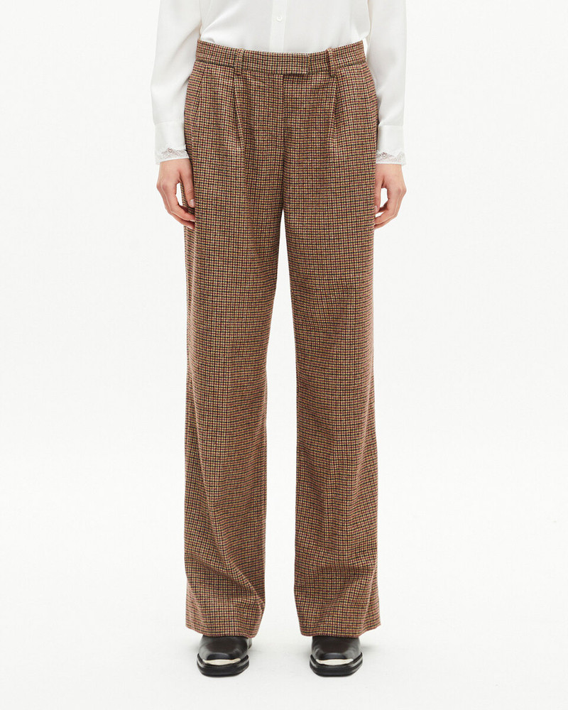 CAMEL HOUNDSTOOTH WIDE-LEG TAILORED PANTS 3