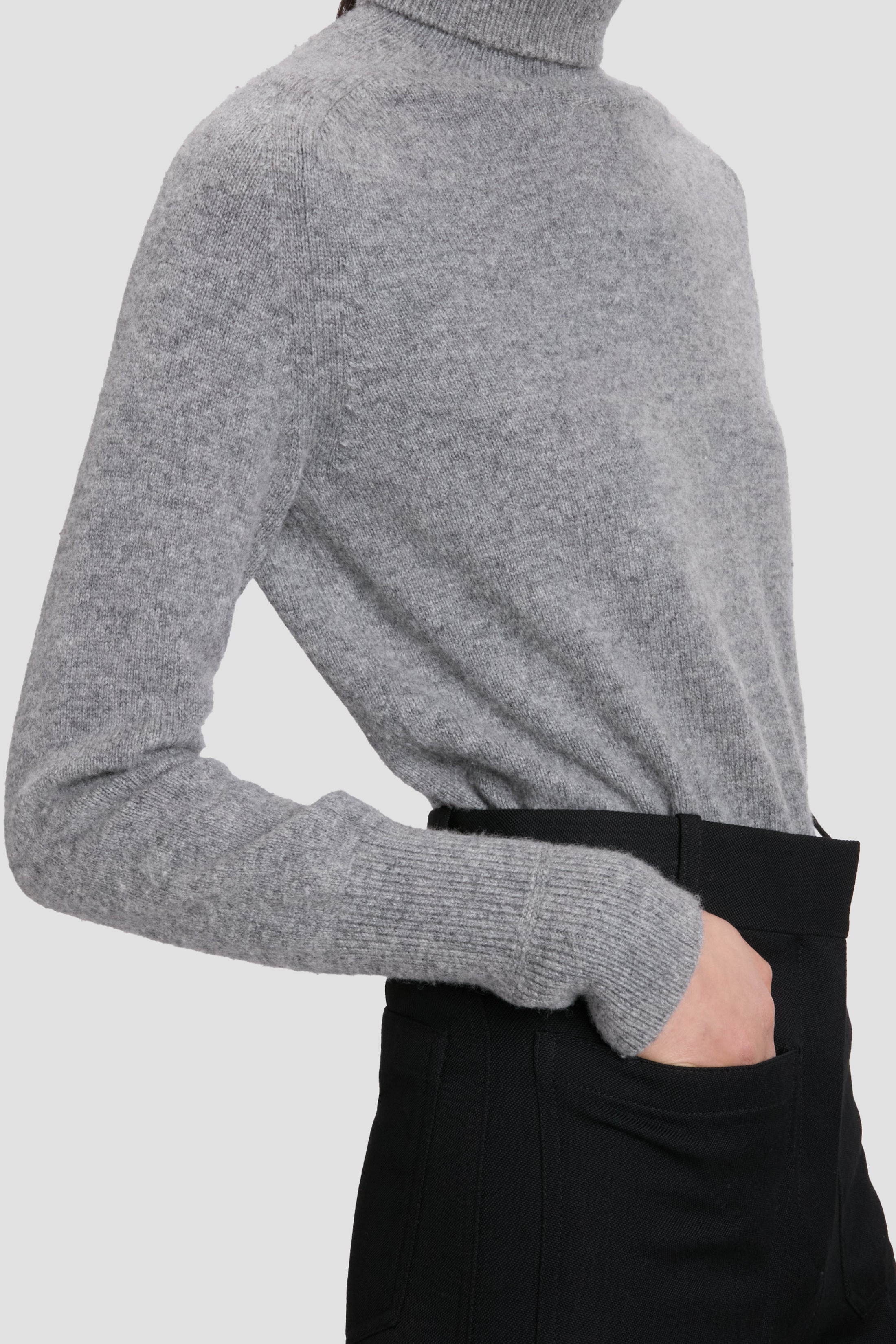 Polo Neck Jumper In Grey Melange - 5