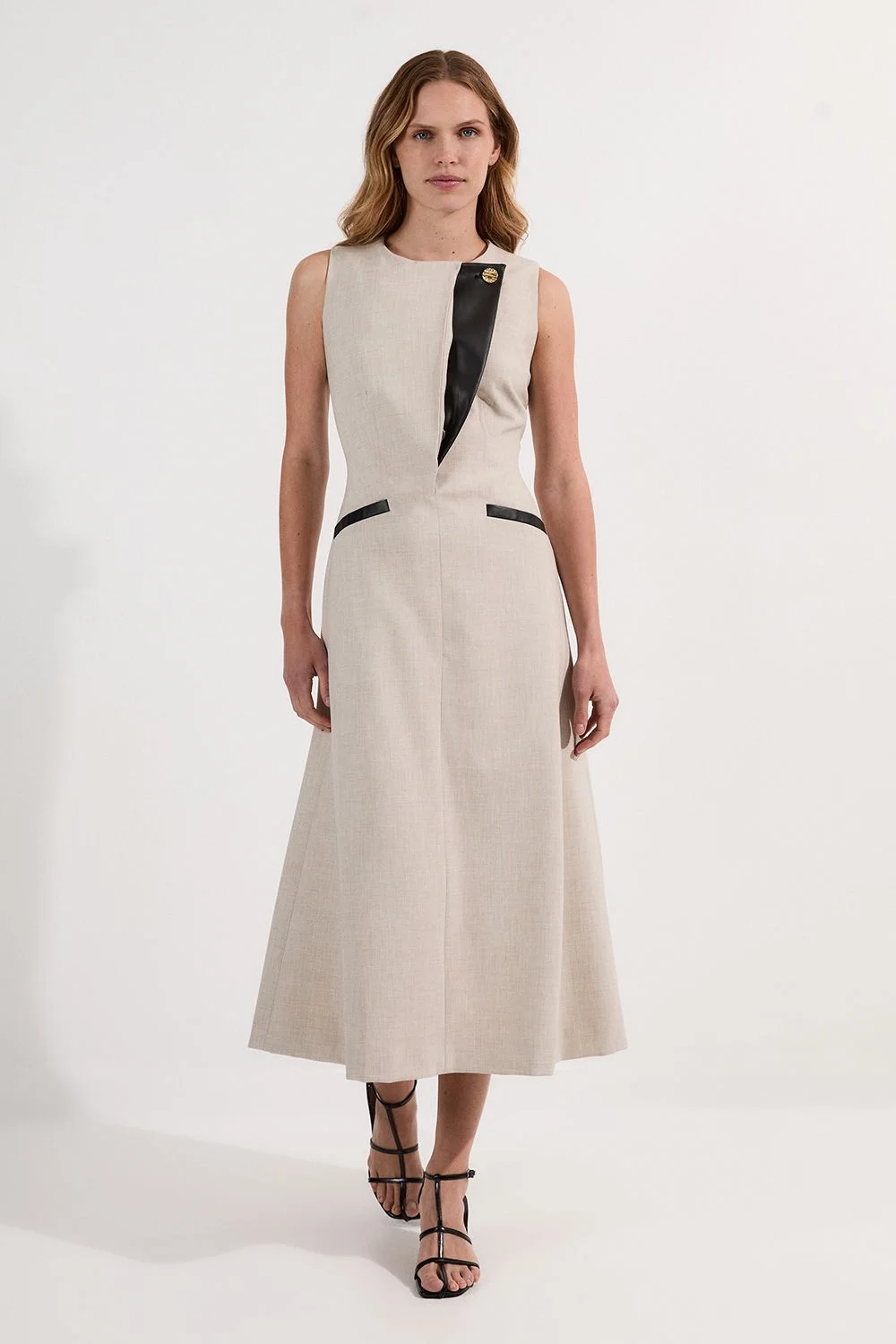 Petite Tailored Marl Contrast Tipped Full Skirted Maxi Dress - 1