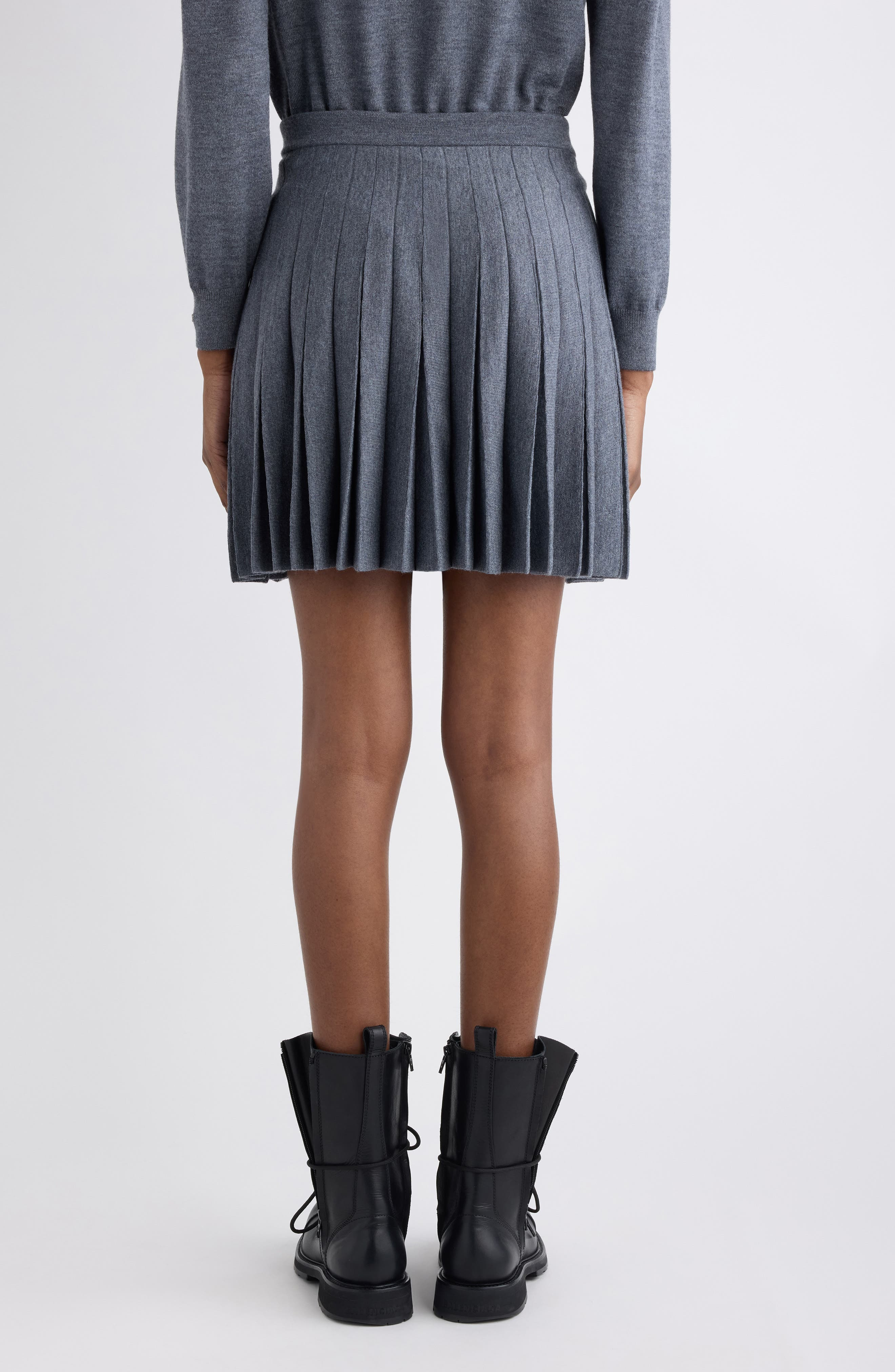 Balenciaga Pleated Wool Skirt in 1167 Heather Grey at Nordstrom - 3