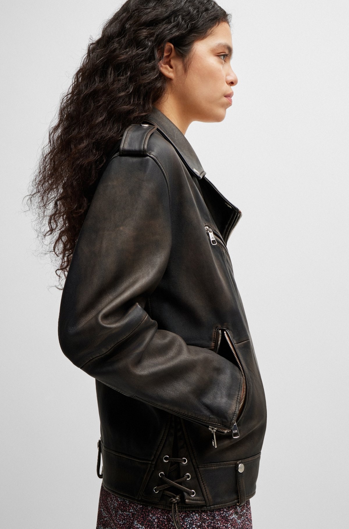 ZIP-UP LEATHER JACKET WITH SIGNATURE LINING - 6