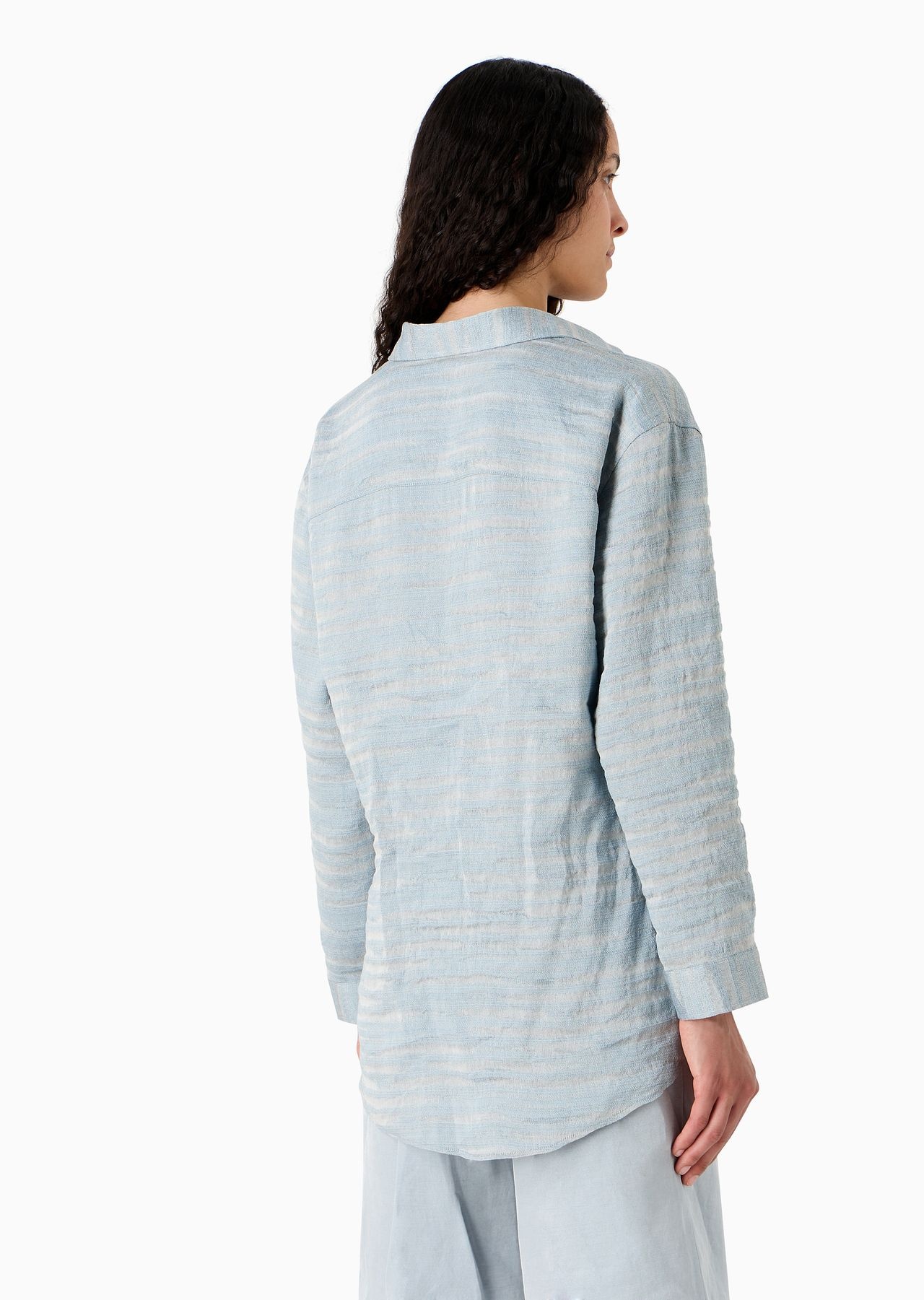 Icon linen-blend shirt with wavy jacquard motif - 3