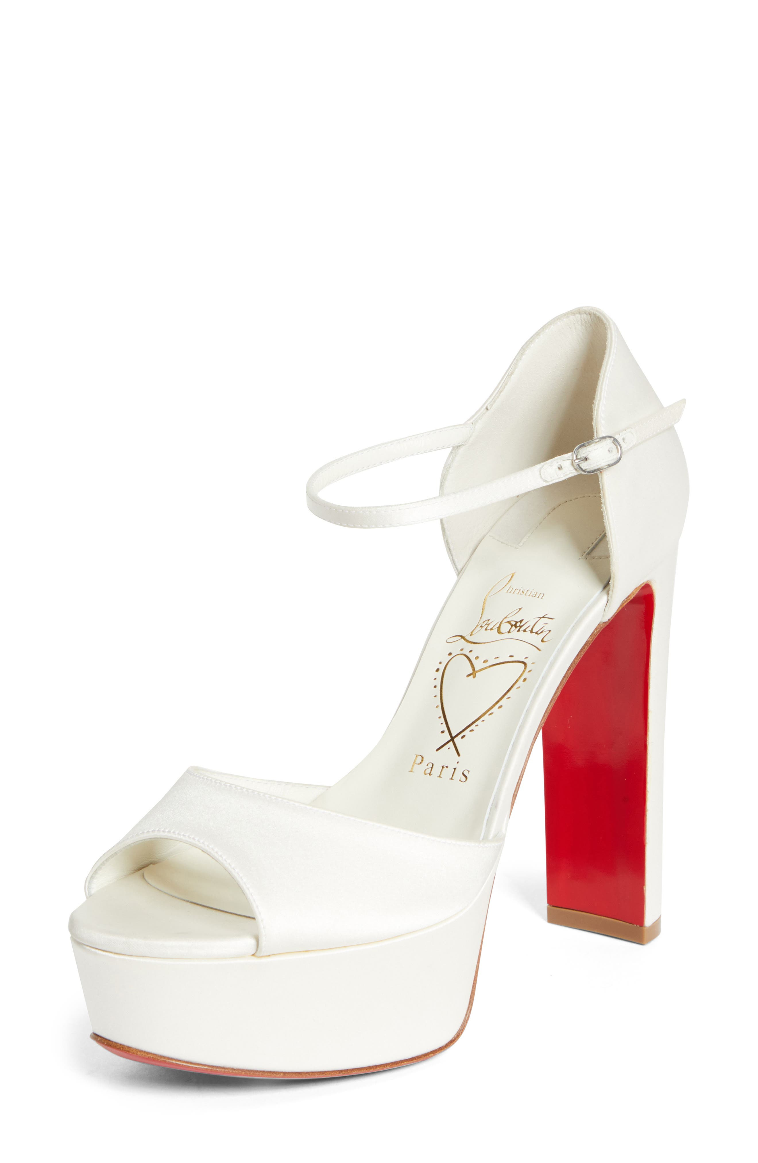 Christian Louboutin Sandaloo Silk Satin Platform Sandal in W446 Ivory/lin Snow at Nordstrom - 1