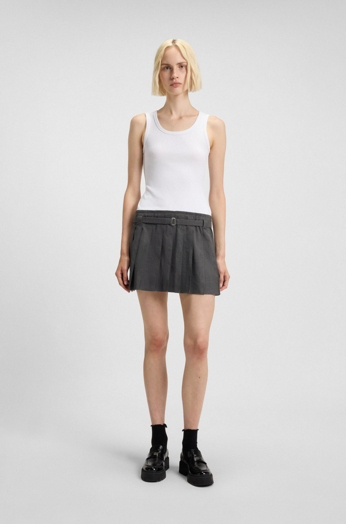 RIBBED TANK DRESS WITH PLEATED SKIRT - 2