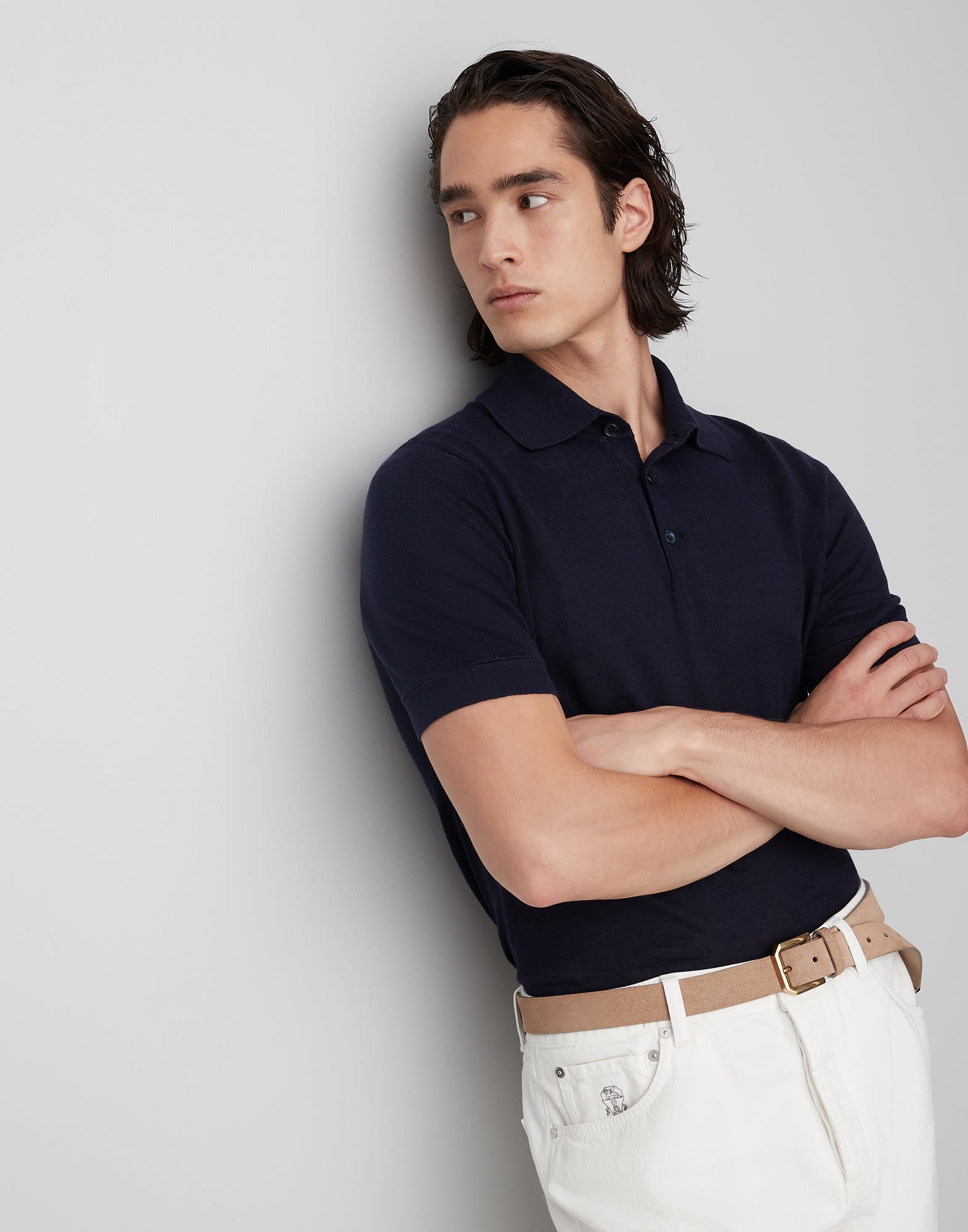 Linen and cotton knit polo - 4