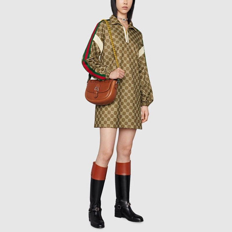 GUCCI (WMNS) Gucci Interlocking G technical jersey dress 'Olive green Ivory 678689-XJD1G-3357 outlook