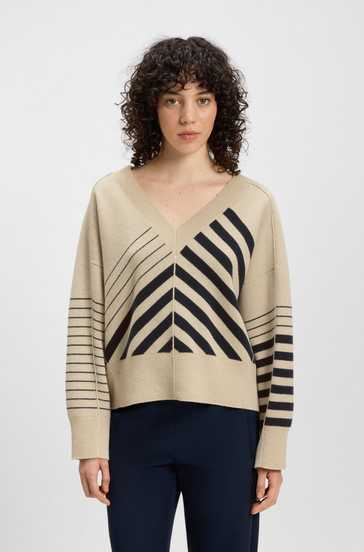 BLOCK-STRIPE SWEATER IN WOOL AND CASHMERE - 2