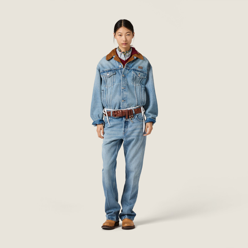 Miu Miu Washed denim and suede blouson jacket outlook