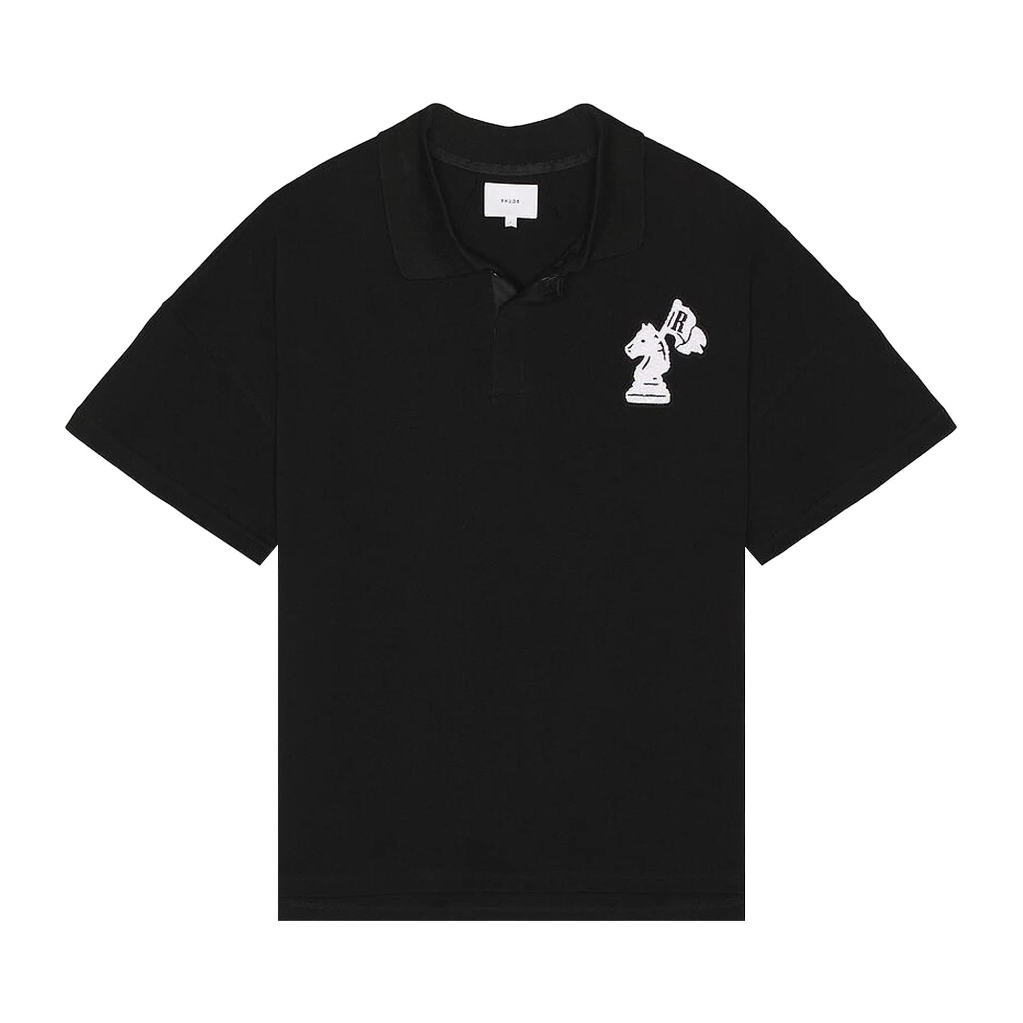 Rhude Pique Boxy Polo Shirt 'Black/White' - 1