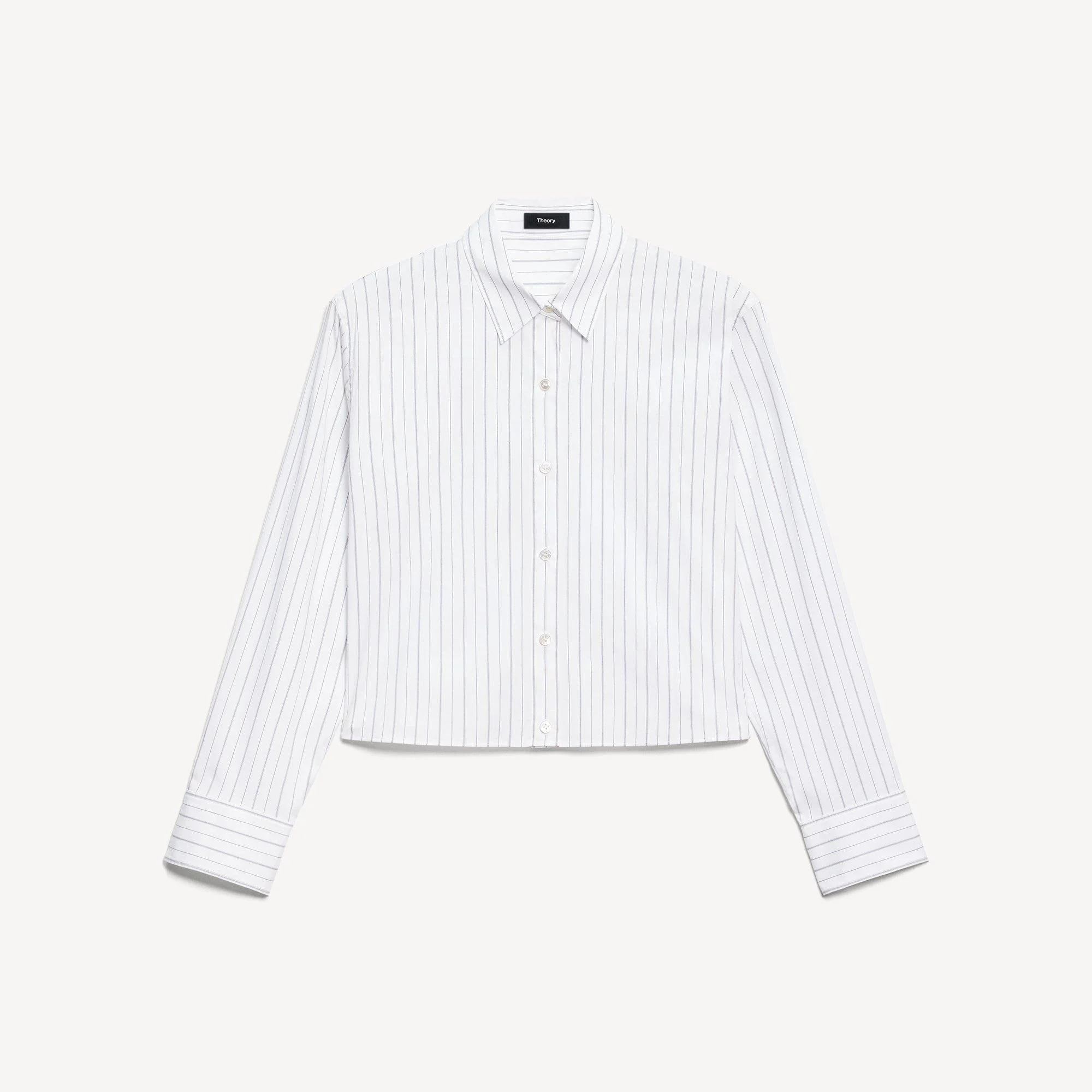 Cropped Tab Shirt in Striped Poplin - 1