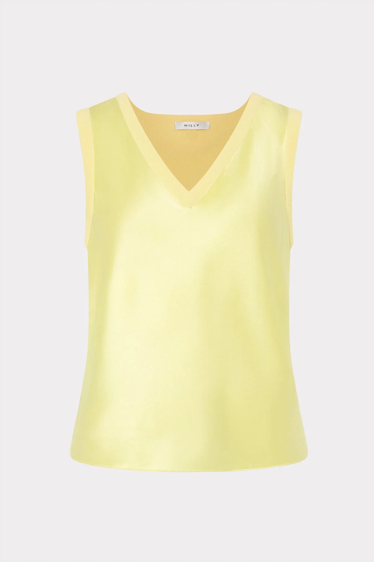 Satin Knit Combination V-Neck Shell Top - 1