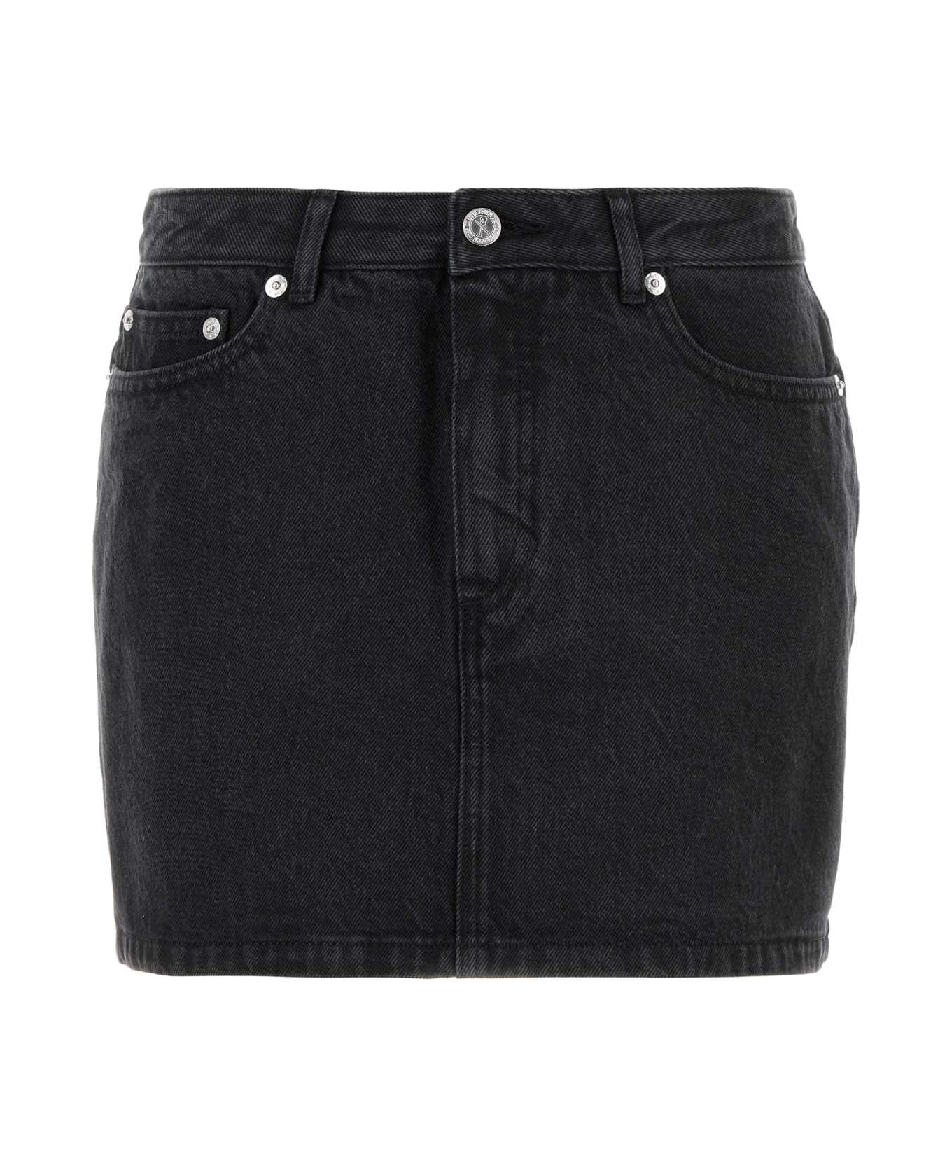 Black Denim Mini Skirt - 1