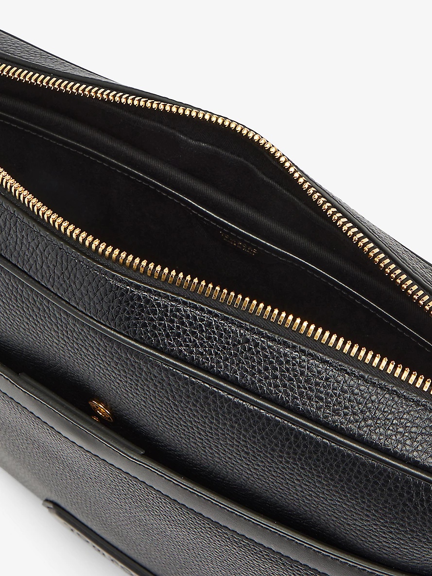 Brand-embossed medium leather messenger bag - 4