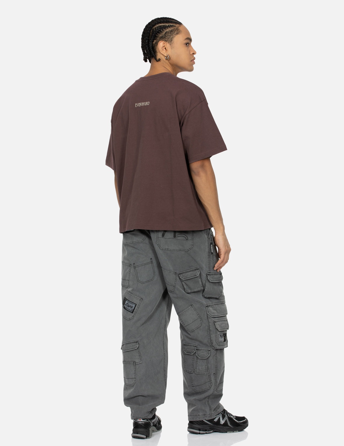 Rock-textured Print and Logo Embroidery Loose Fit T-shirt - 4