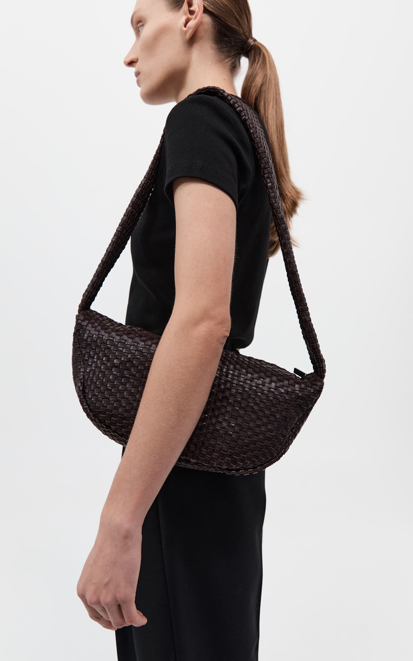 Lattice Weave Leather Crescent Bag brown - 3