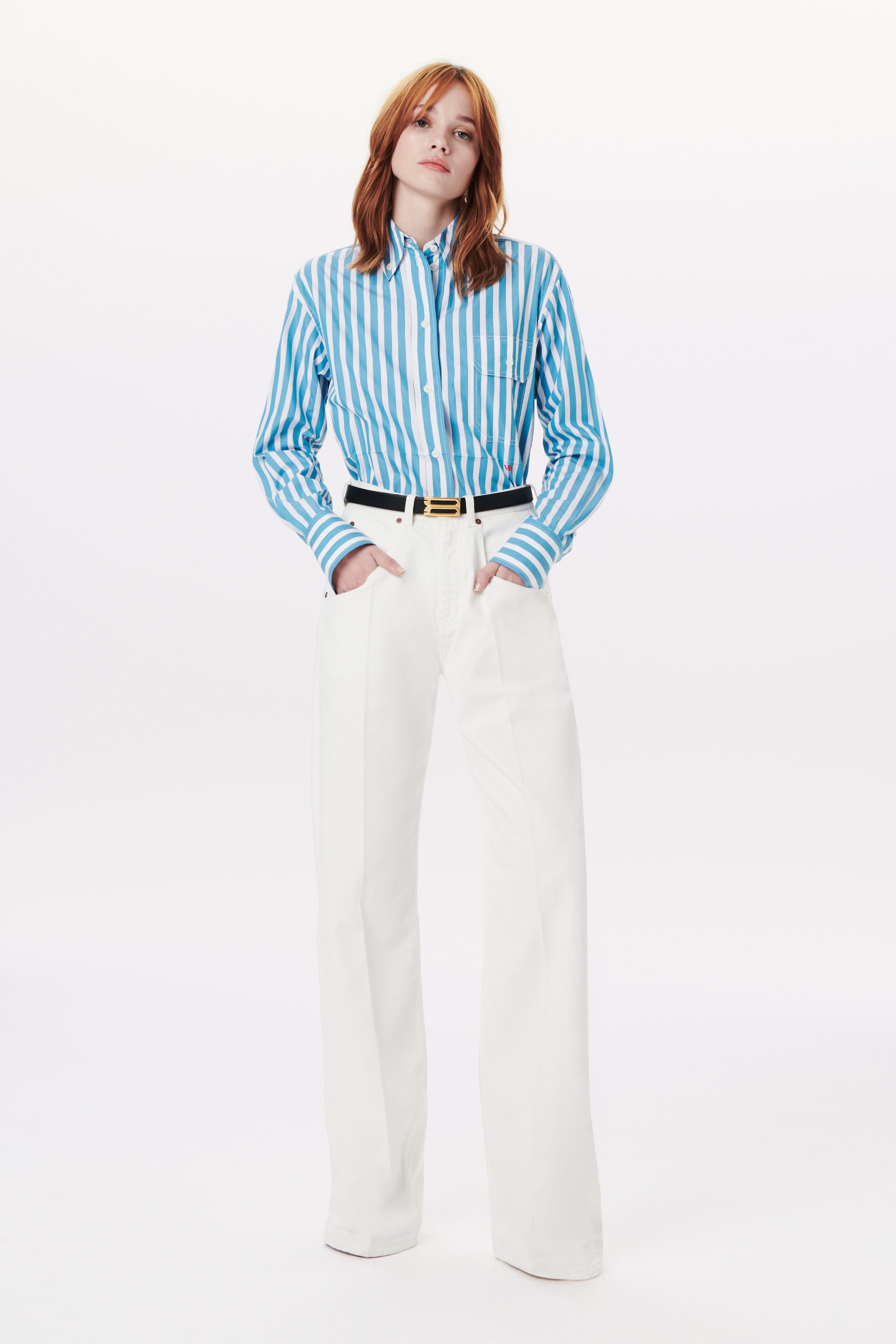 Oversized Men's Shirt in Teal-White - 2
