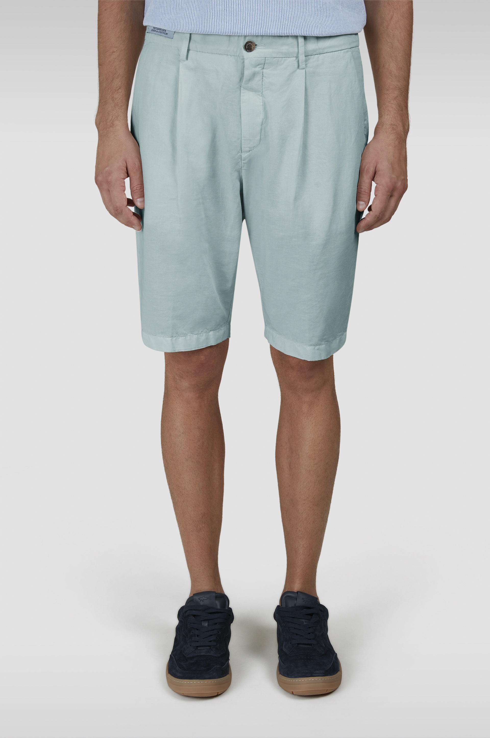 LINEN AND COTTON BERMUDA WITH PLEATS - 6