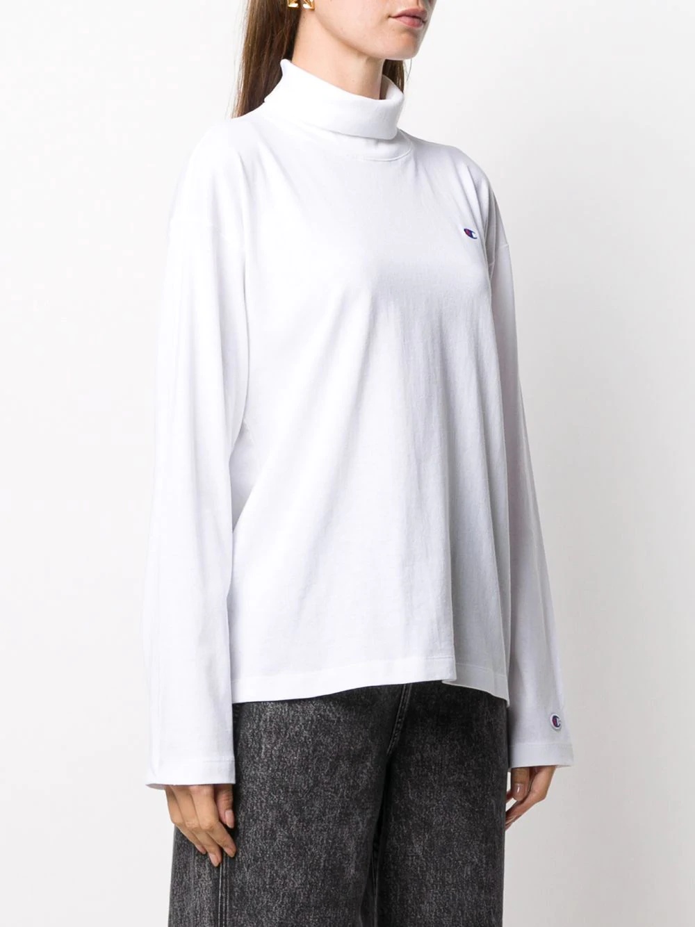 logo-embroidered roll neck top - 3