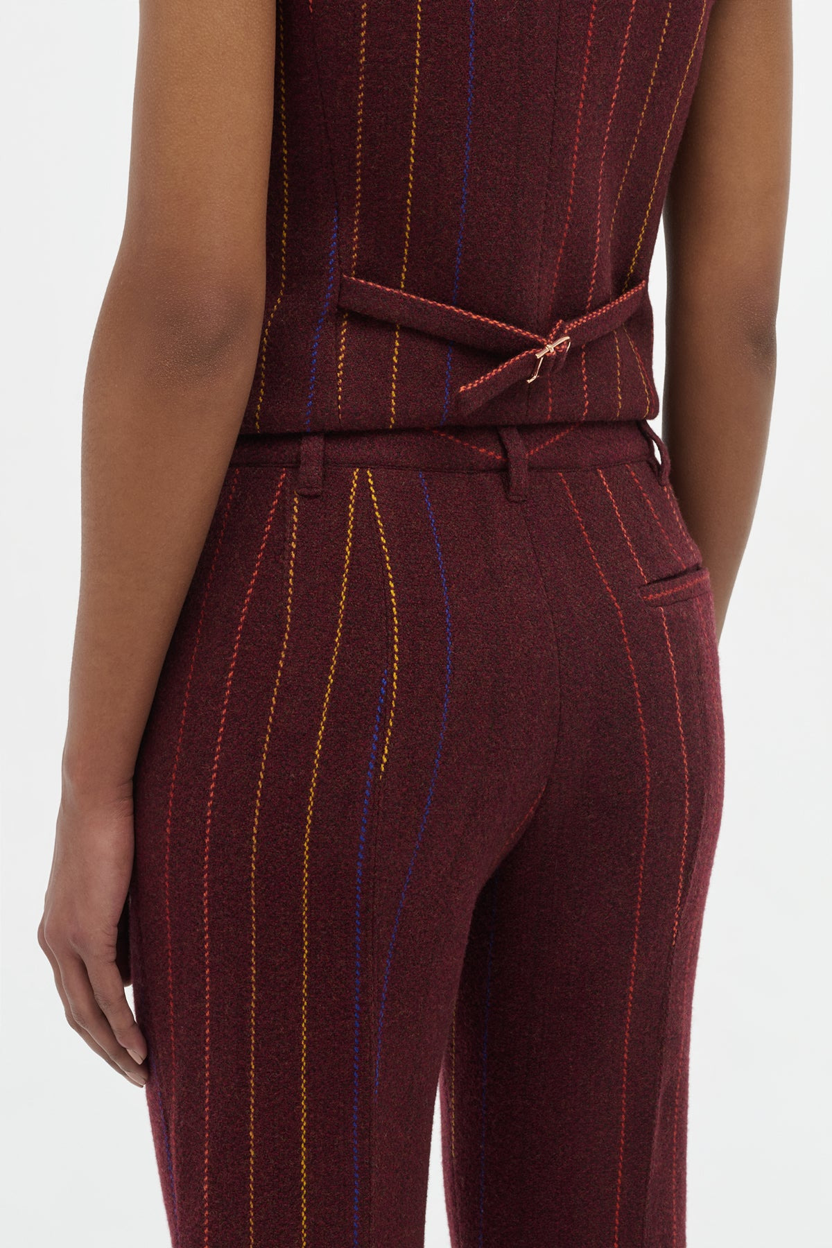 Rhein Flare Pant in Burnt Sienna Multi Pinstripe Wool Cashmere - 6