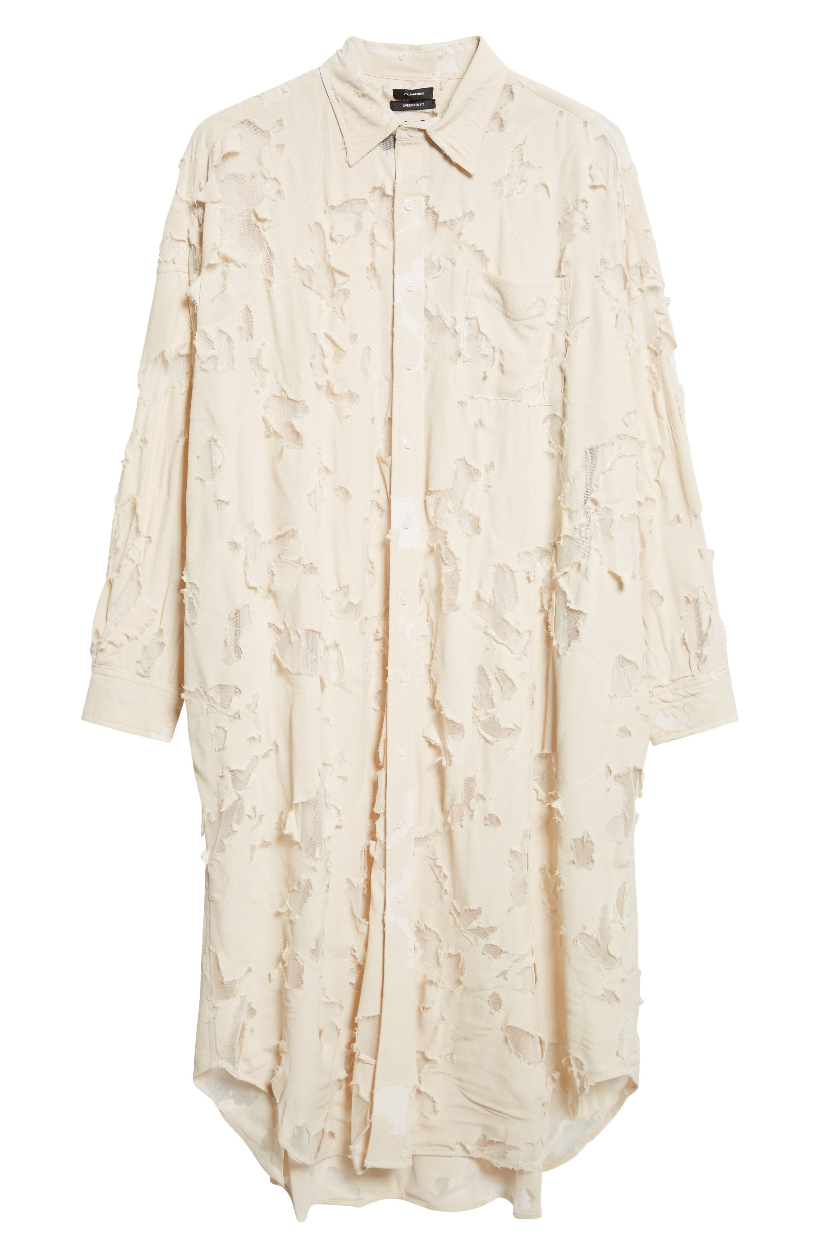 R13 Long Sleeve Burnout Jumbo Shirtdress in Ivory at Nordstrom - 5