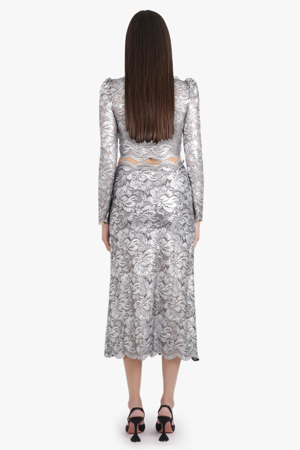 METALLIC CROPPED LACE L/S TOP | SILVER - 5