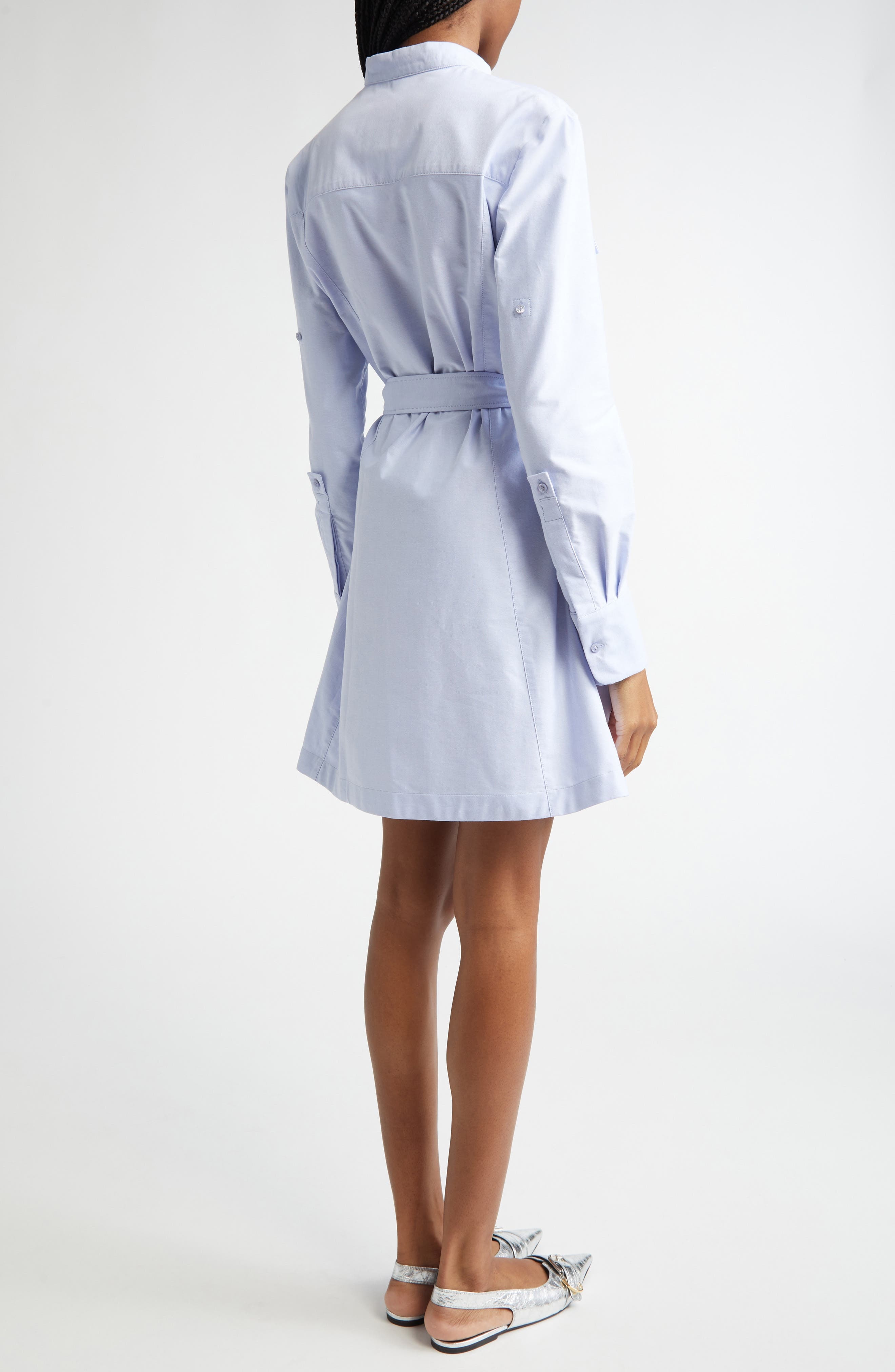 Givenchy Military Long Sleeve Cotton Oxford Mini Shirtdress in Baby Blue at Nordstrom - 3